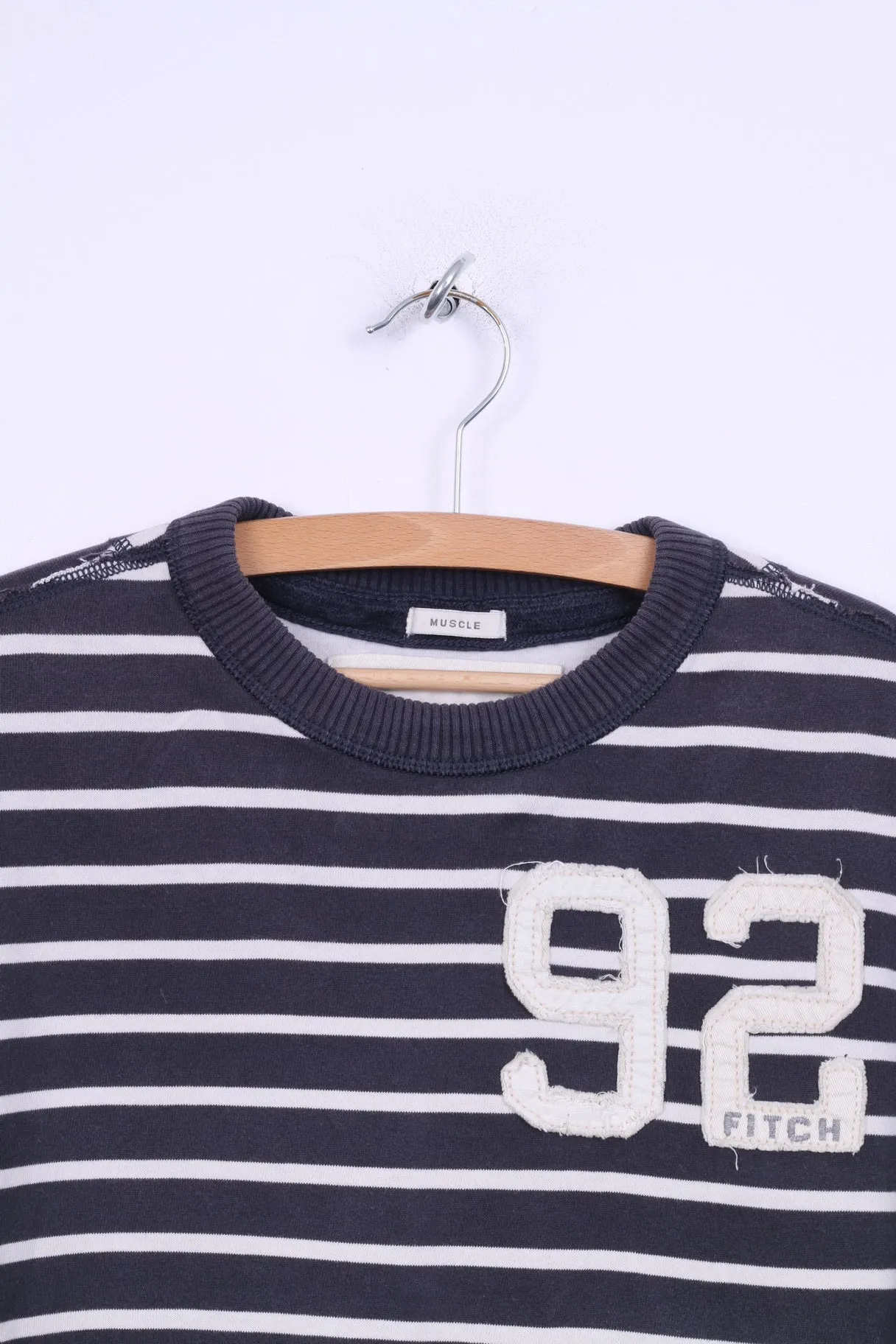 Abercrombie & Fitch Mens XL (M) Long Sleeve Shirt Navy Cotton Striped Muscle Fit Top