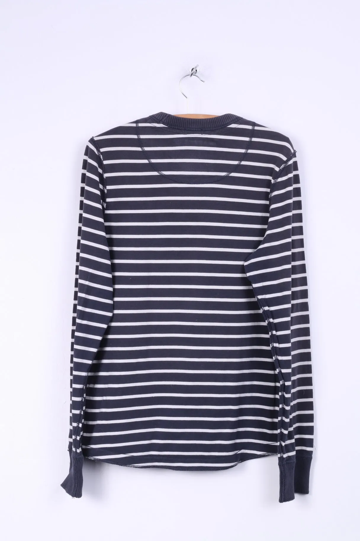 Abercrombie & Fitch Mens XL (M) Long Sleeve Shirt Navy Cotton Striped Muscle Fit Top
