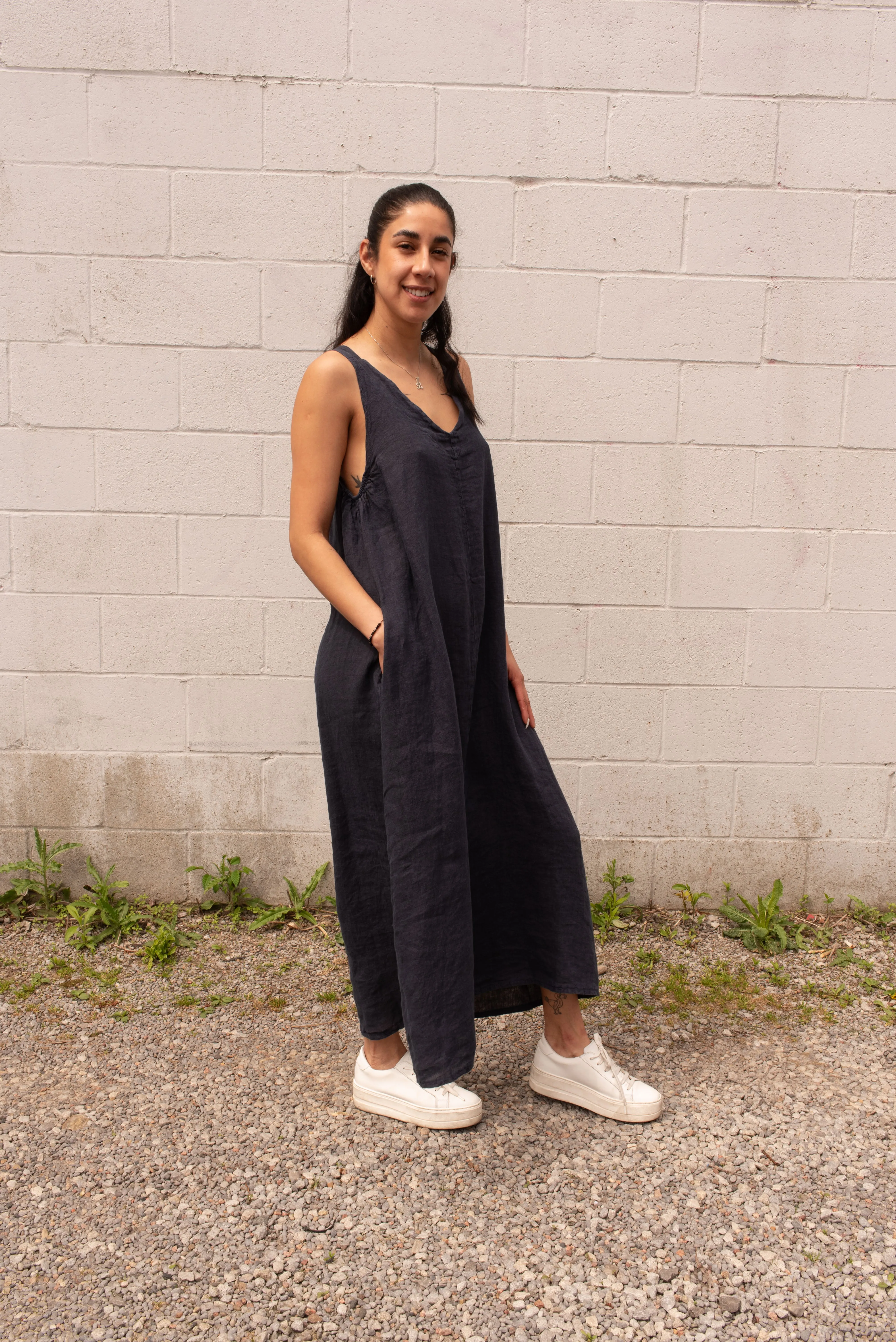 BACK TIE LINEN DRESS