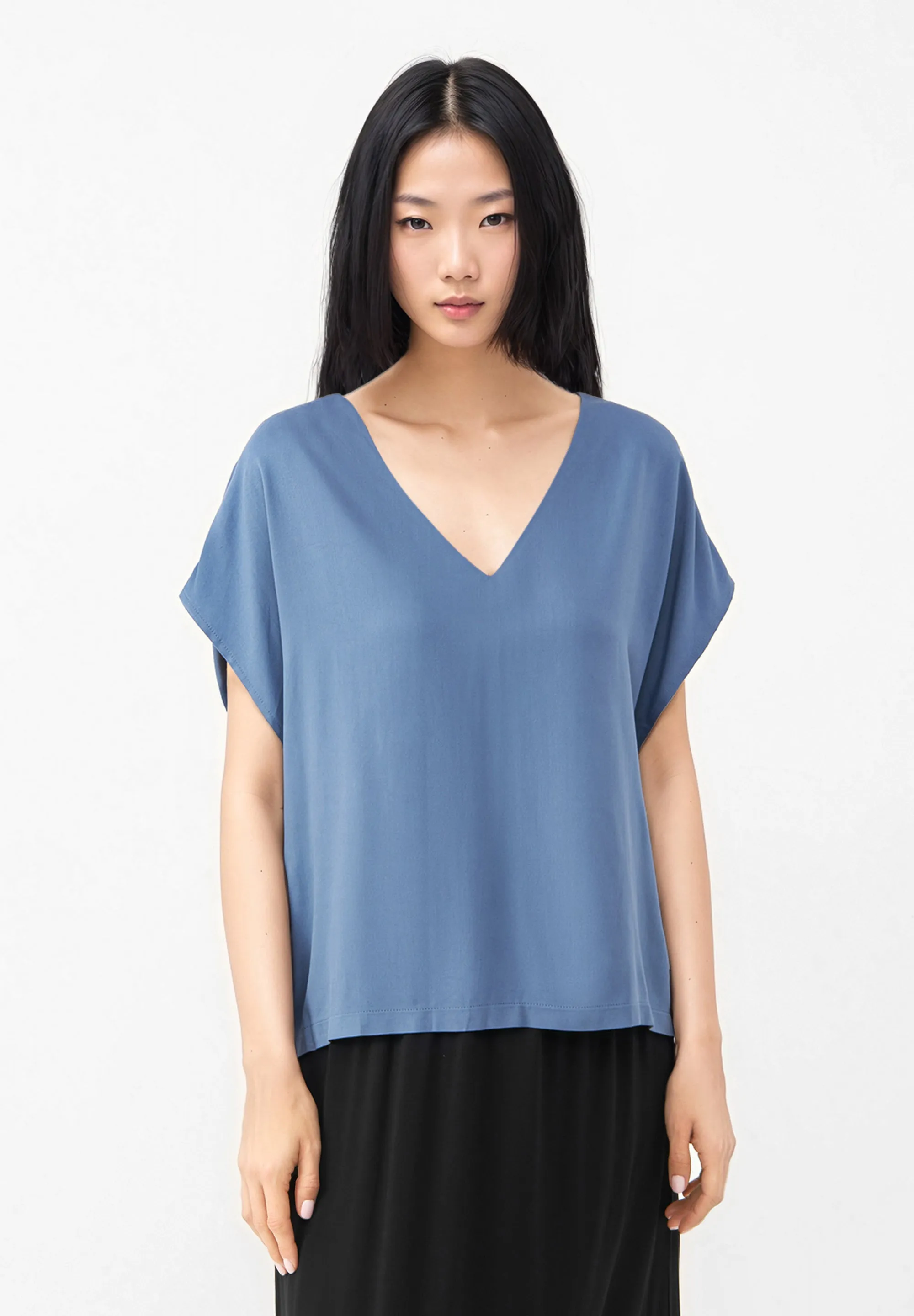 Blouse Shirt GBRUBY Relaxed Fit From LENZING™ ECOVERO™ - Steel Blue Givn Berlin