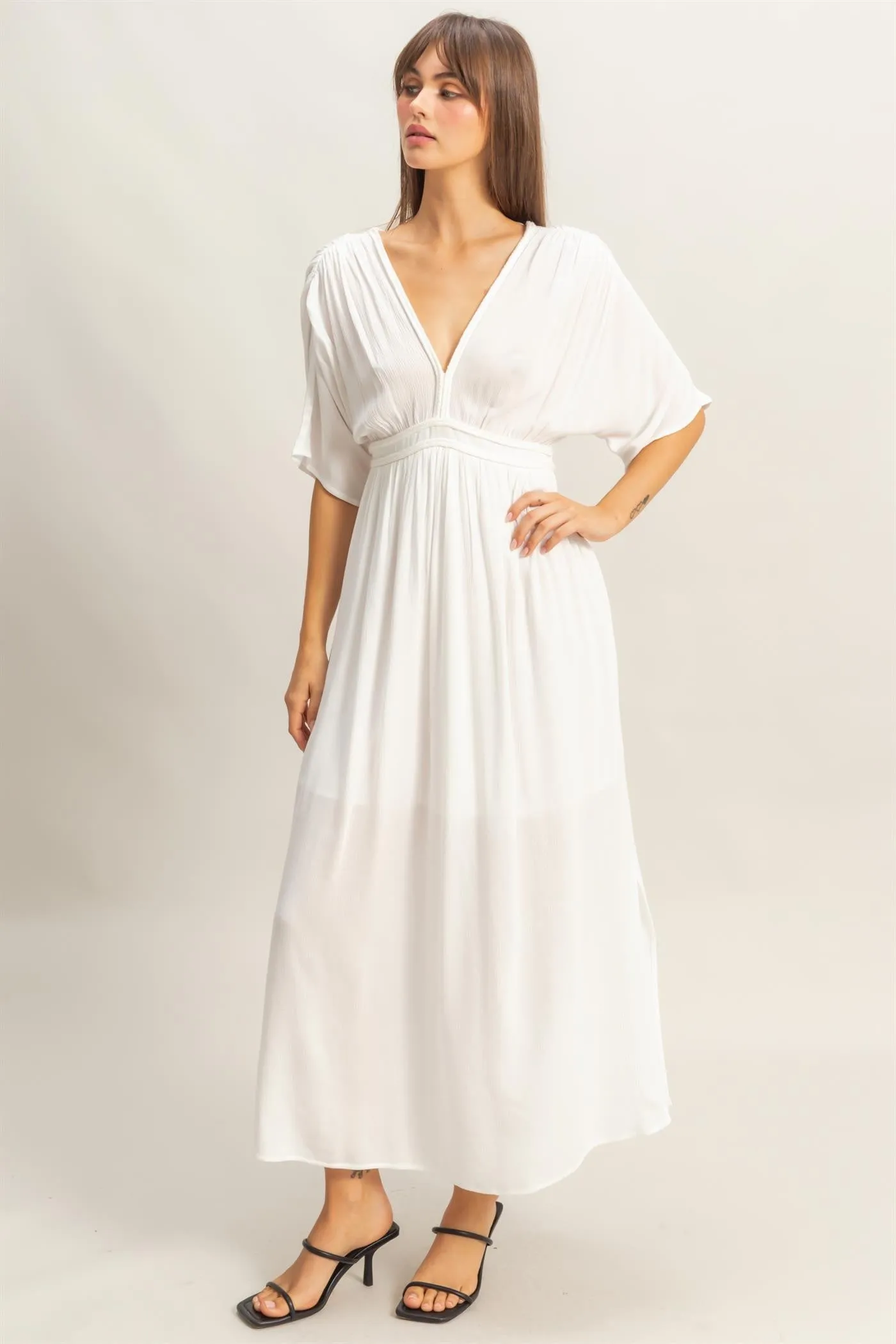 BRAID TRIM EMPIRE WAIST DRESS