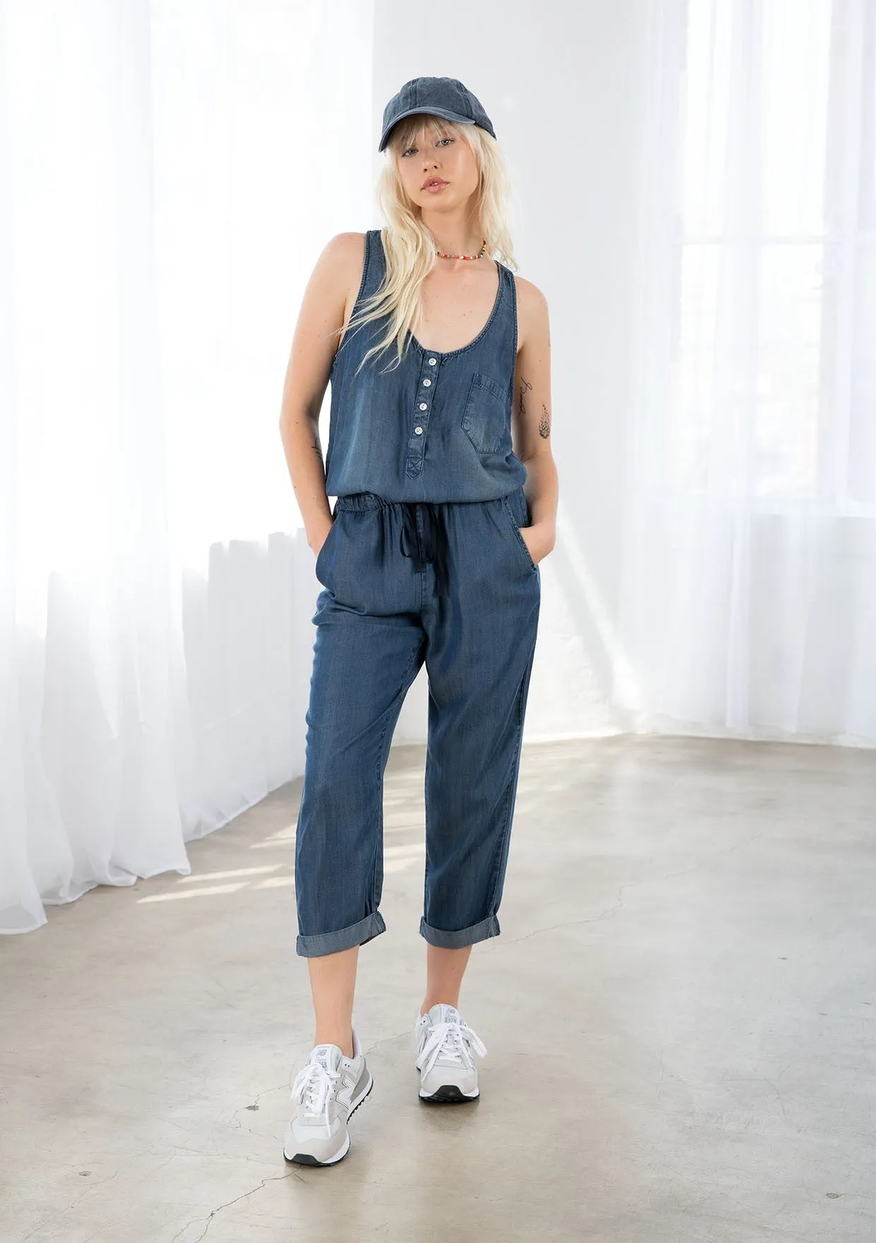 BUTTON FRONT TENCEL JUMPSUIT