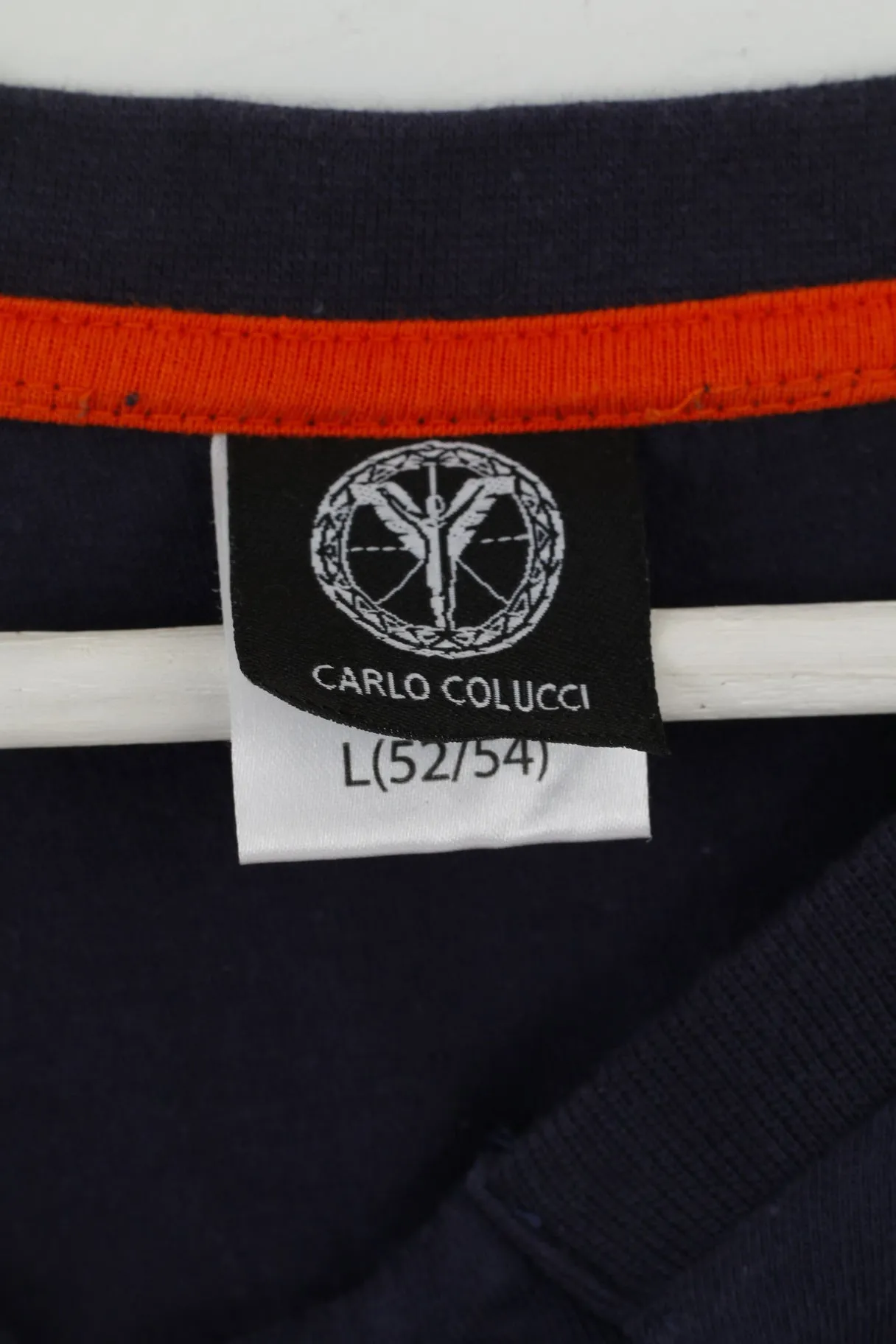 Carlo Colucci Mens L T-Shirt Navy Cotton Classic Logo Retro Top