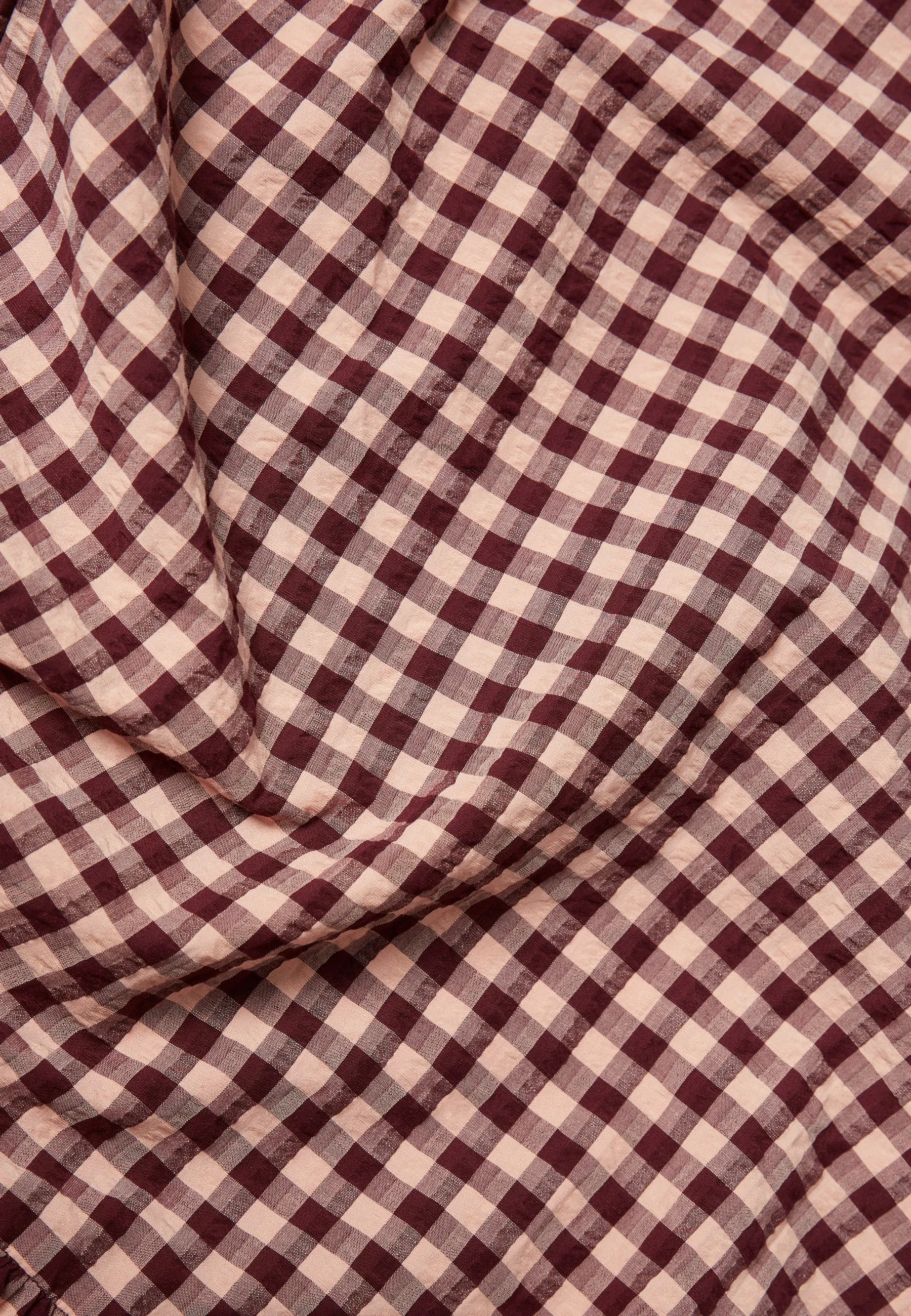 Check blouse GBGRETEL in organic cotton seersucker - Light Apricot / Burgundy (Structure) Givn Berlin