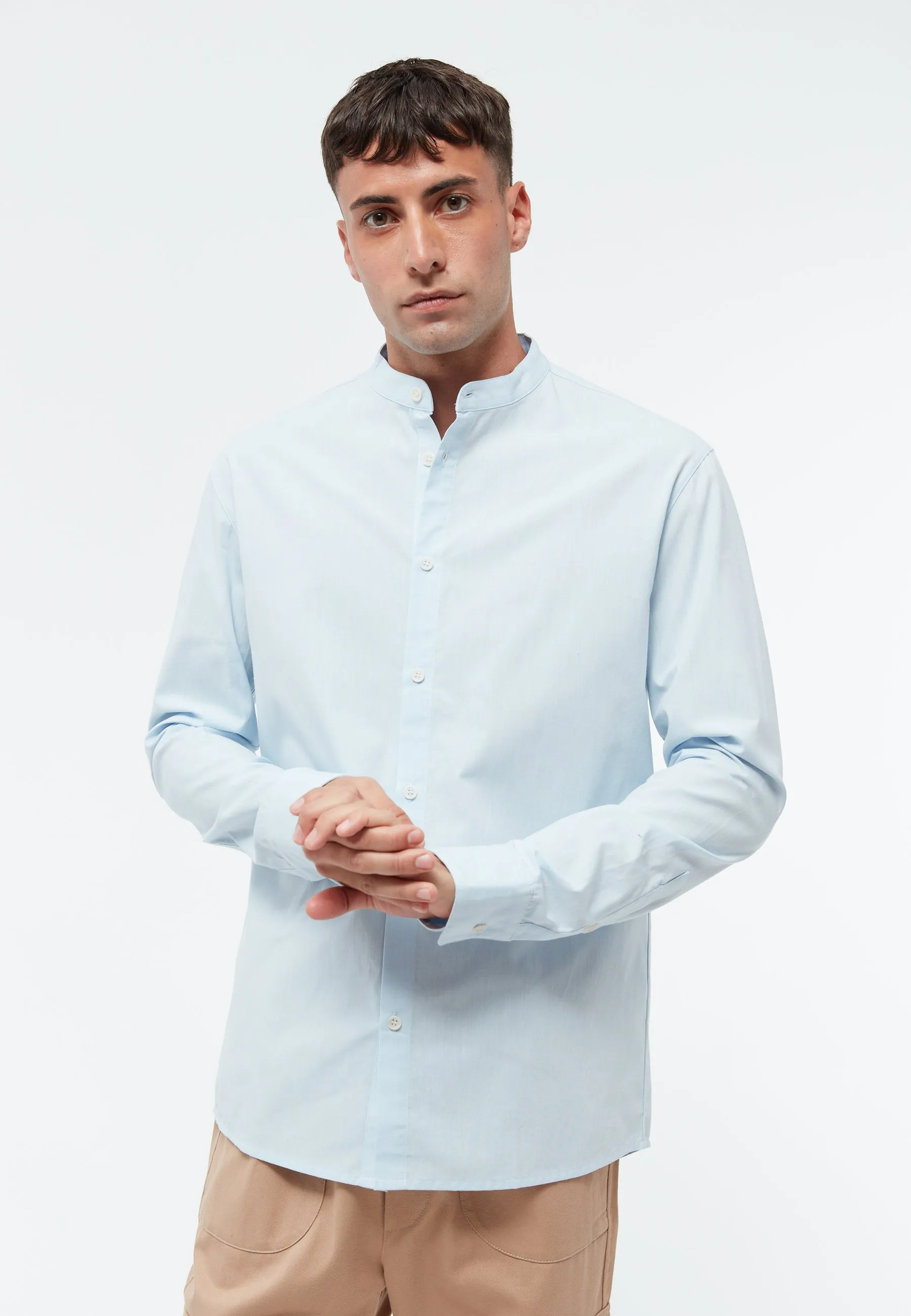 Cotton shirt GBWES with stand-up collar - Ice Blue (Melange) Givn Berlin