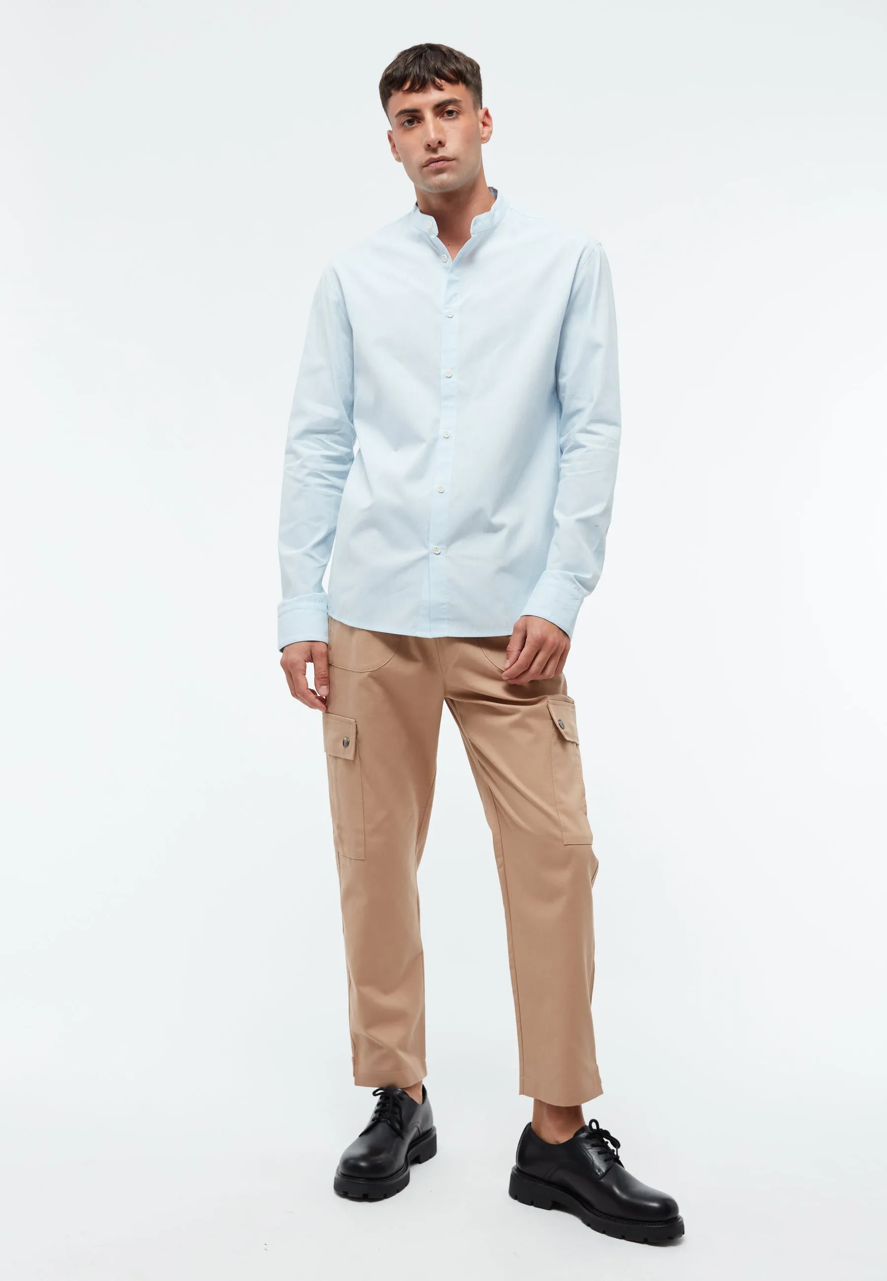 Cotton shirt GBWES with stand-up collar - Ice Blue (Melange) Givn Berlin