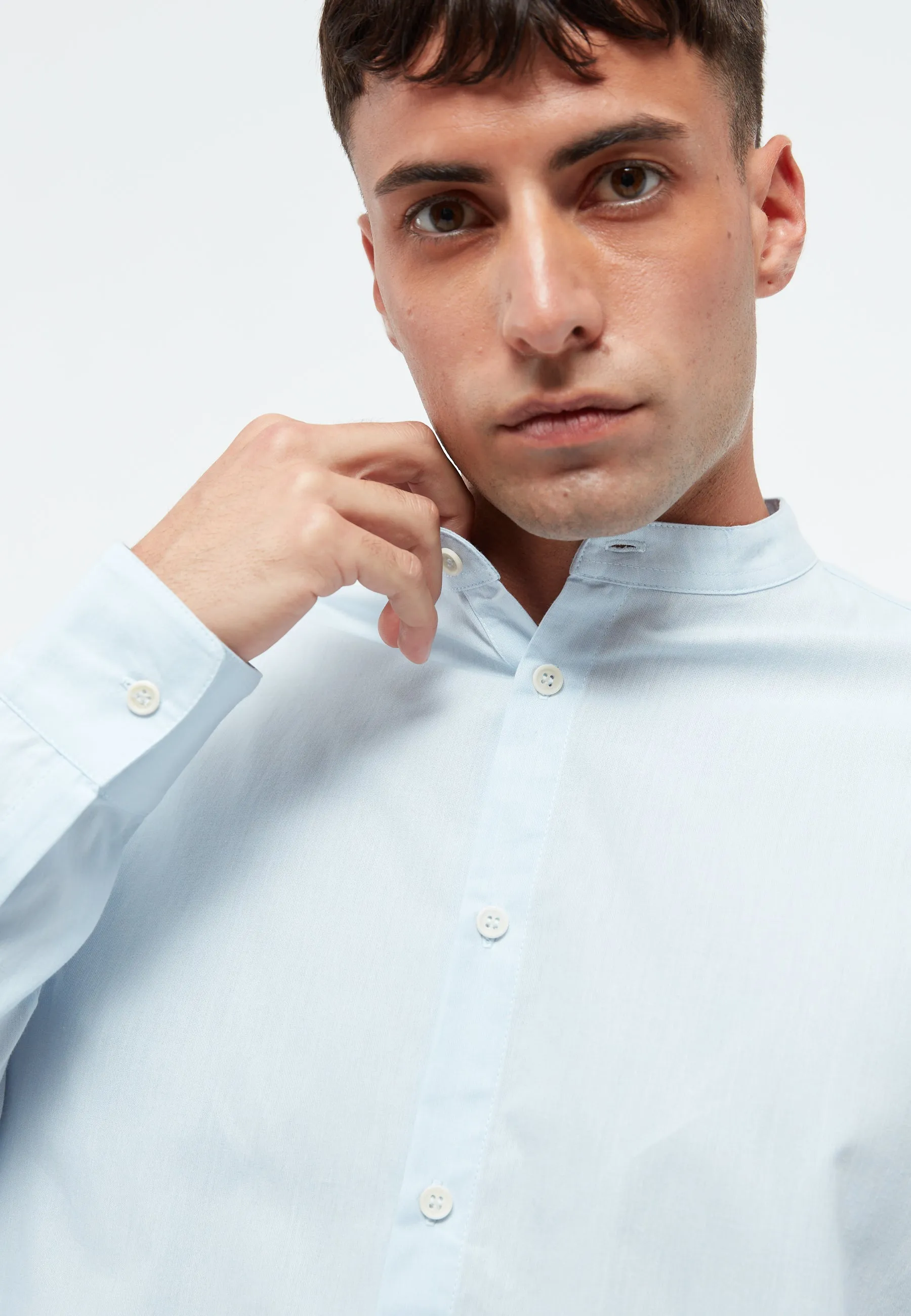 Cotton shirt GBWES with stand-up collar - Ice Blue (Melange) Givn Berlin