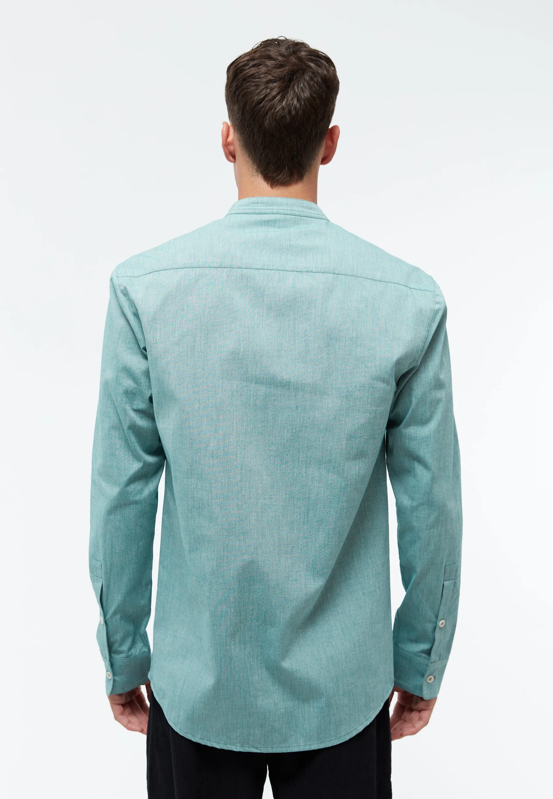 Cotton shirt GBWES with stand-up collar - Malachite Green (Melange) Givn Berlin