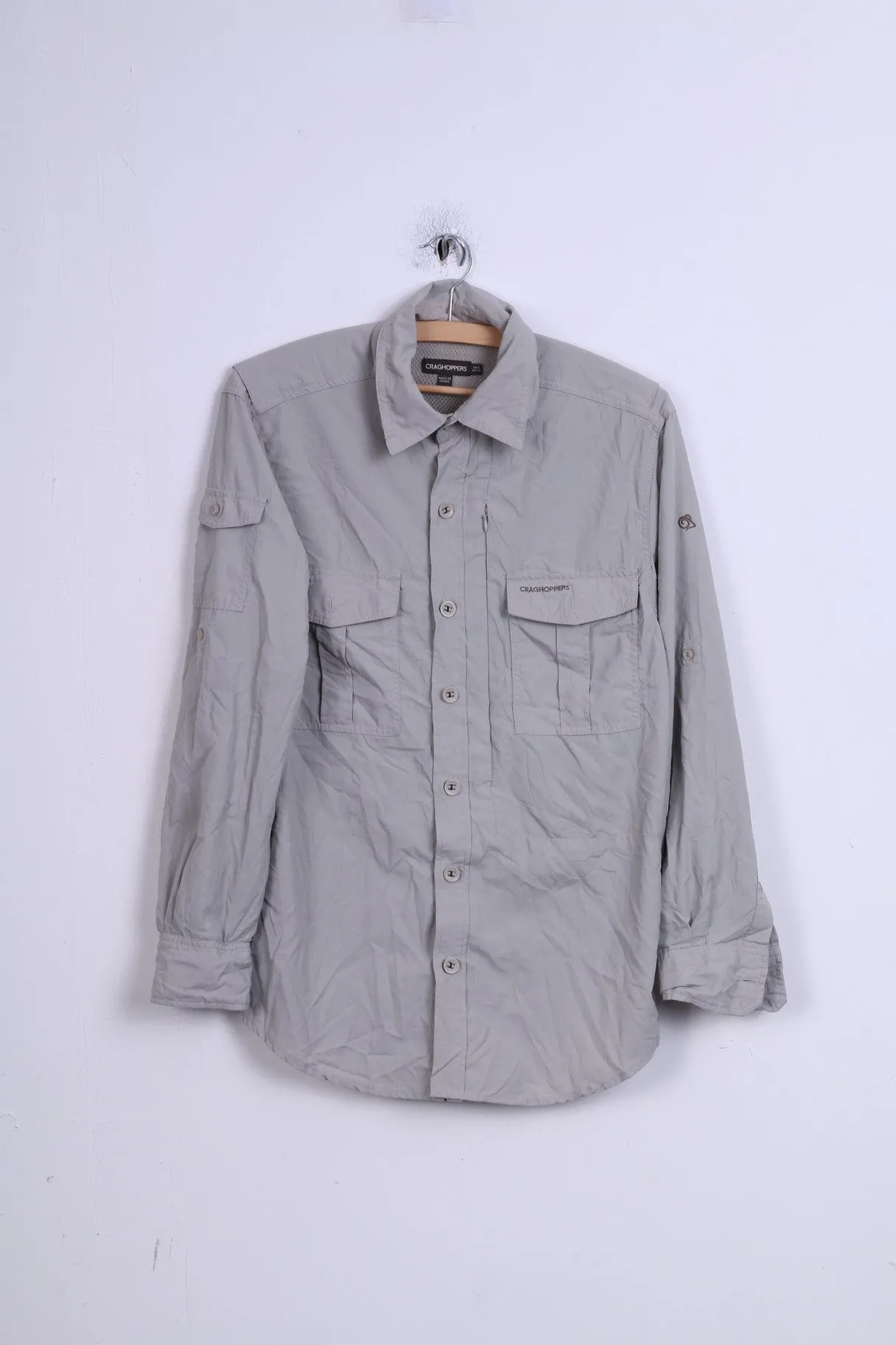 CRAGHOPPERS Mens S Casual Shirt Top Beige Detailed Buttons
