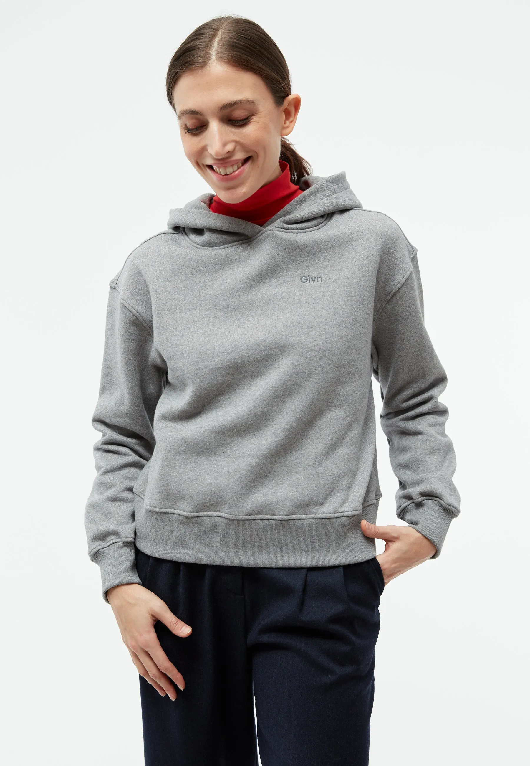Cropped sweater GBJESSA (logo) made from organic cotton - Grey Melange Givn Berlin