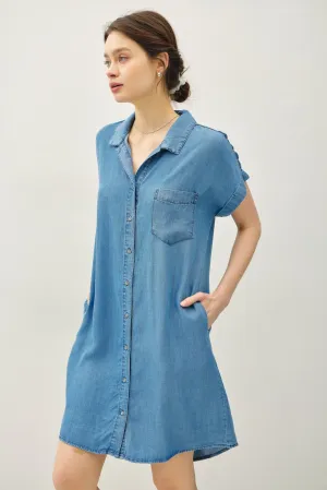 CUFFED SHORT SLEEVE TENCEL SHIRT DRESS