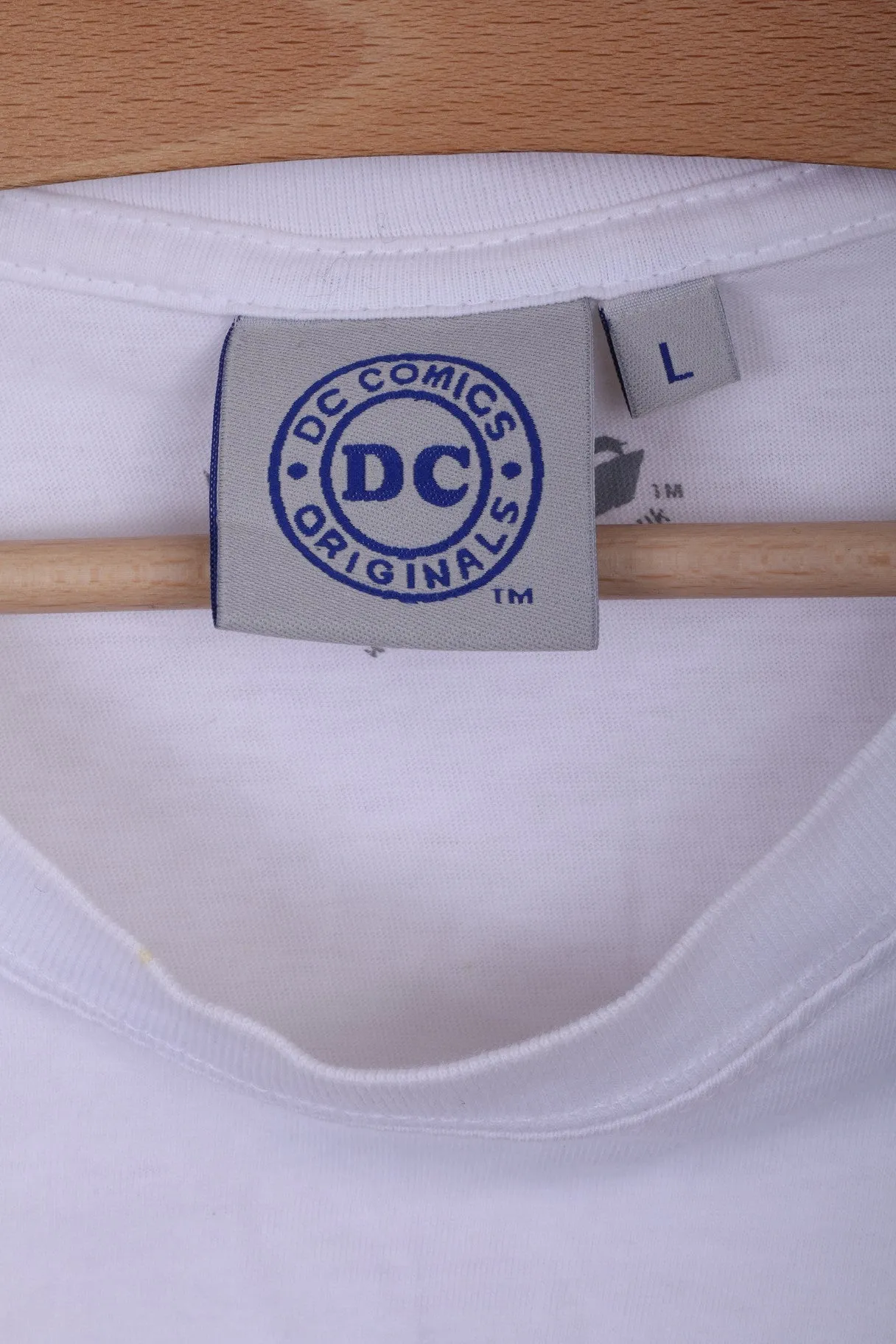 DC COMICS Mens L T-Shirt Crew Neck White Cotton