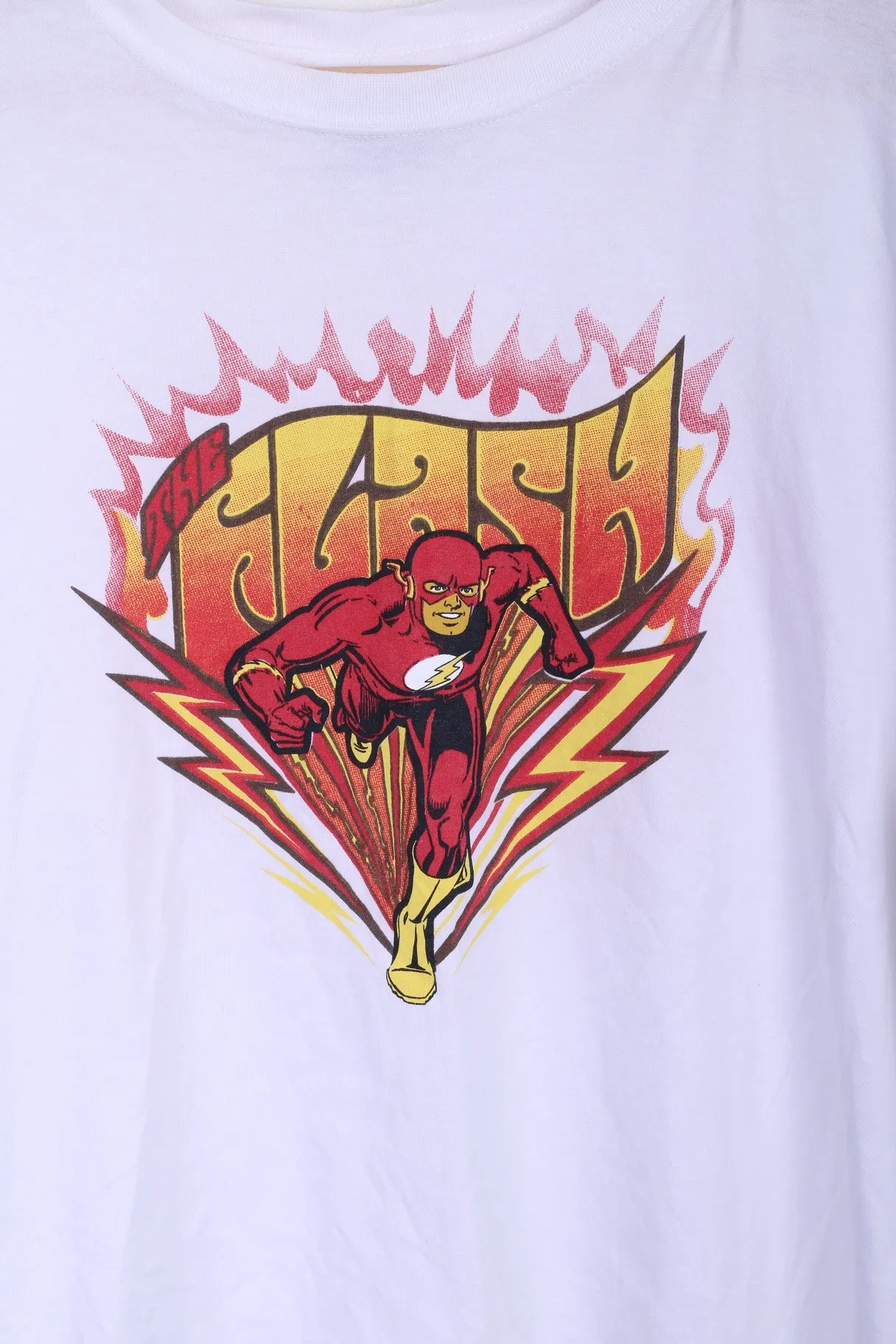 DC COMICS Mens L T-Shirt Crew Neck White Cotton