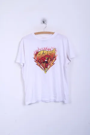 DC COMICS Mens L T-Shirt Crew Neck White Cotton
