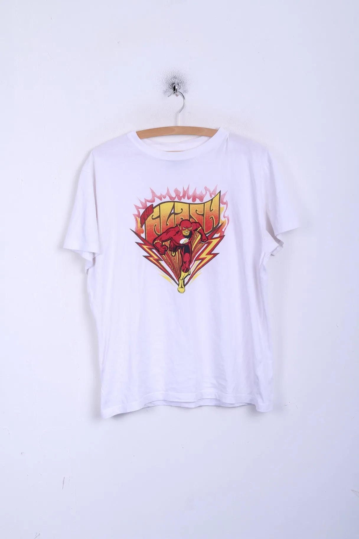 DC COMICS Mens L T-Shirt Crew Neck White Cotton