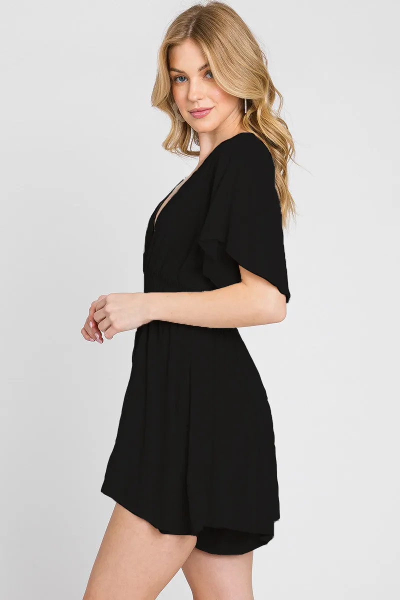 DEEP V SHORT SLEEVE CREPE ROMPER