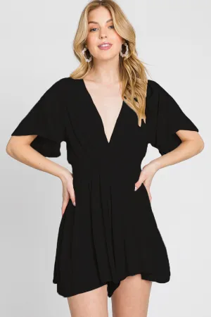DEEP V SHORT SLEEVE CREPE ROMPER