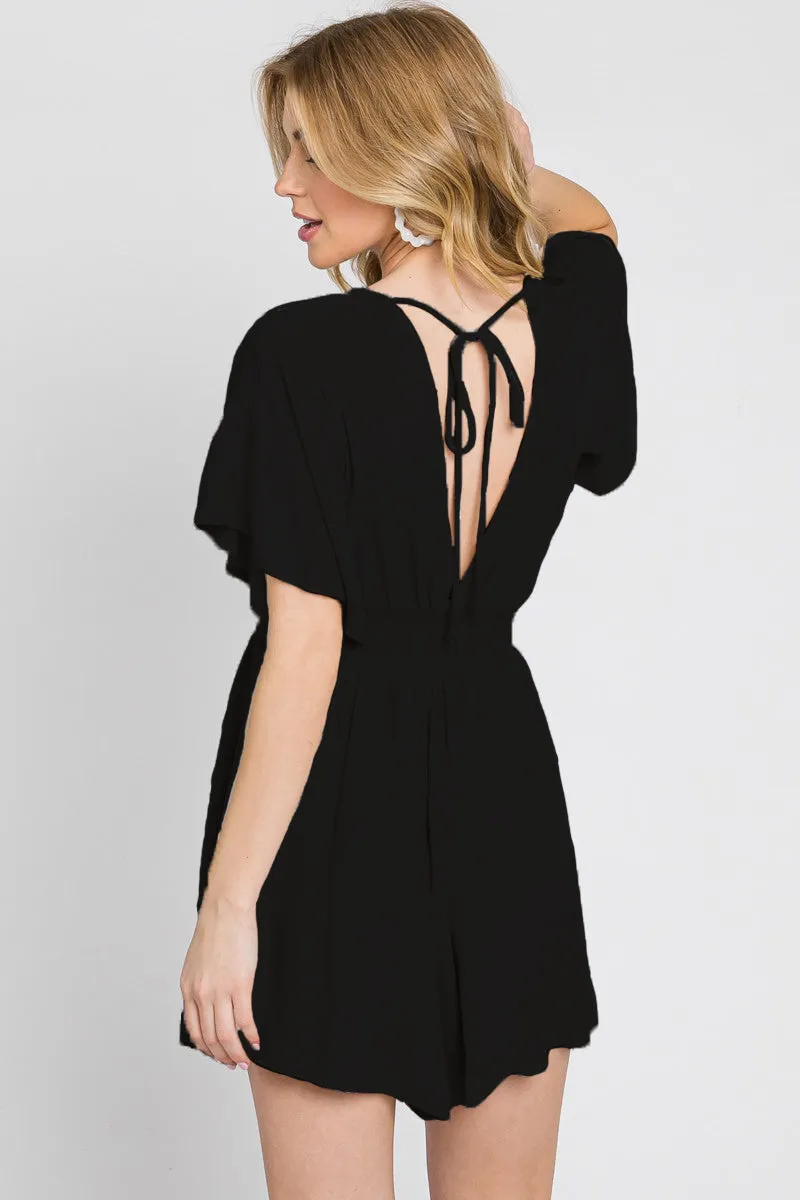 DEEP V SHORT SLEEVE CREPE ROMPER