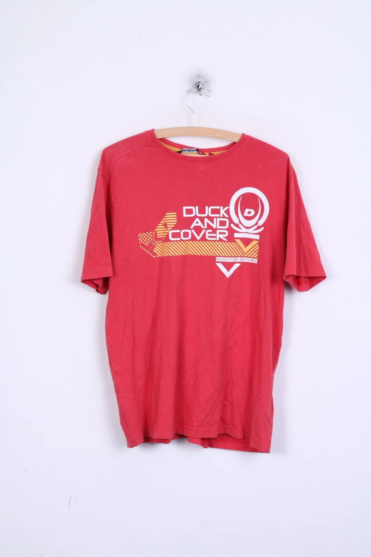 DUCK AND COVER Mens XL T-Shirt Red Cotton  Logo Crew Neck Short Sleeve