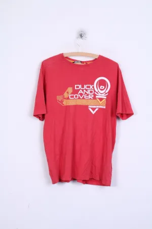 DUCK AND COVER Mens XL T-Shirt Red Cotton  Logo Crew Neck Short Sleeve