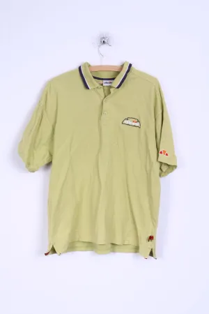 Ellesse Mens L Polo Shirt Cotton Olive Detailed Buttons
