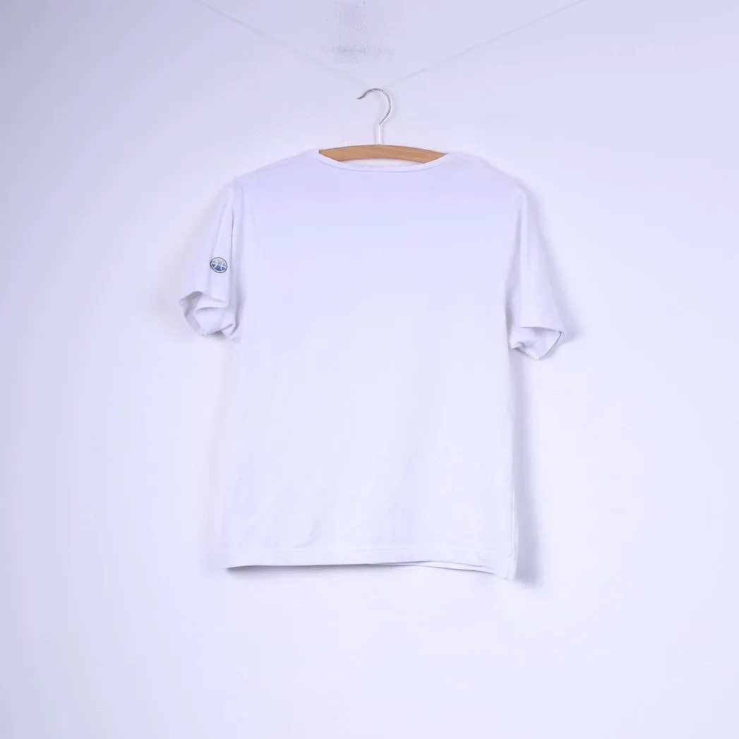 Ellesse Womens 14 L T-Shirt V Neck White Cotton Sportswear Tennis Top