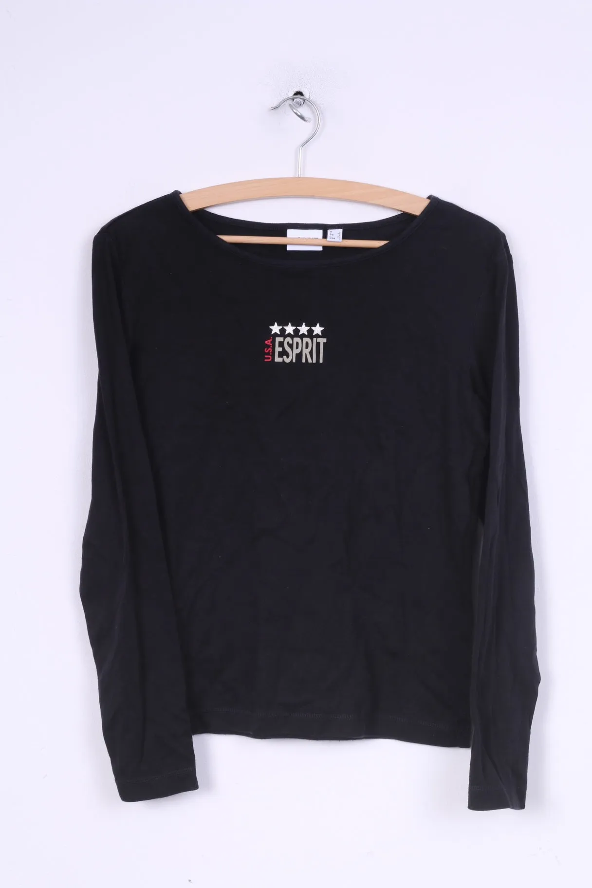 Esprit Womens L Shirt Long Sleeve Black Cotton U.S.A
