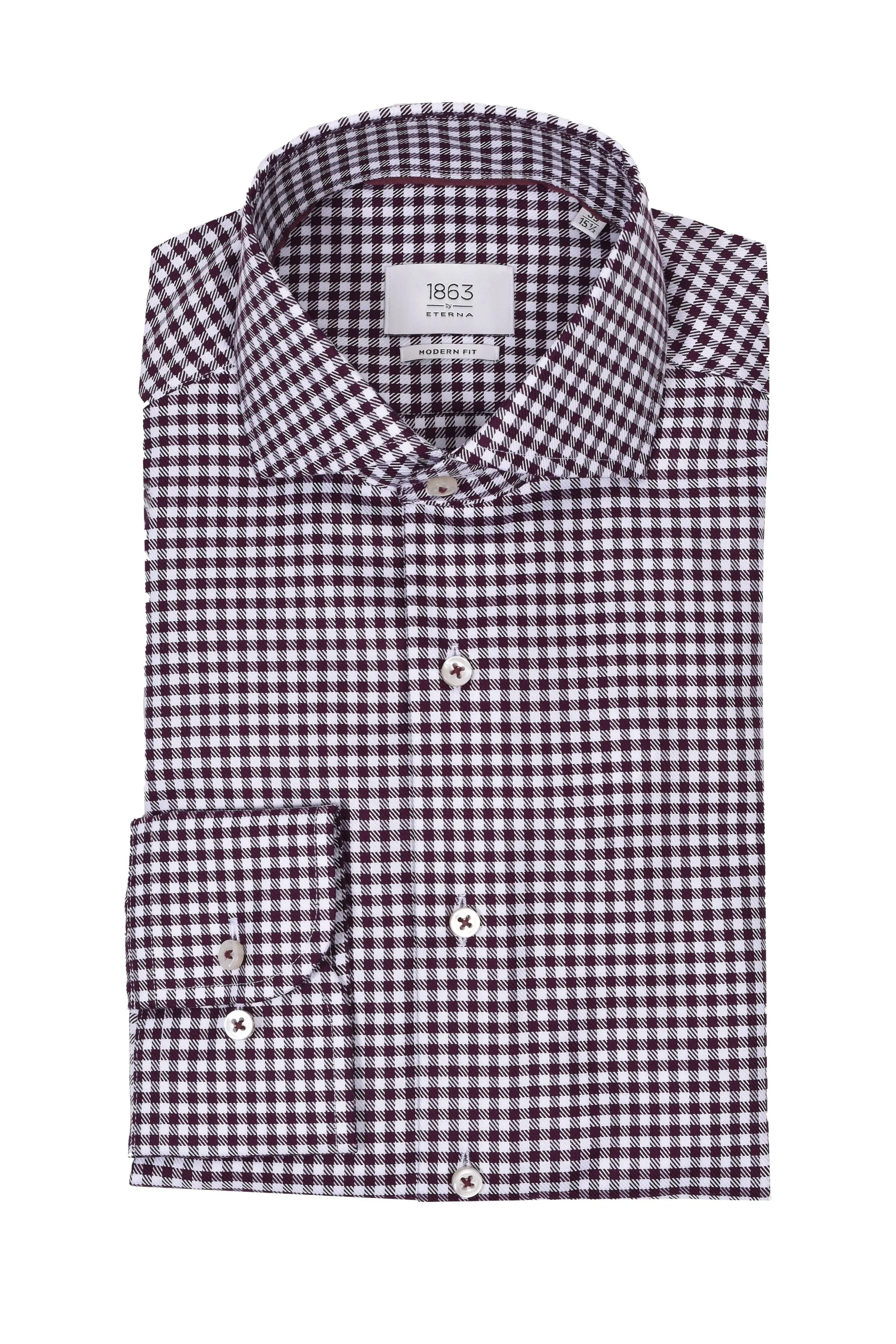 Eterna Modern Fit Checked Shirt Burgundy Check