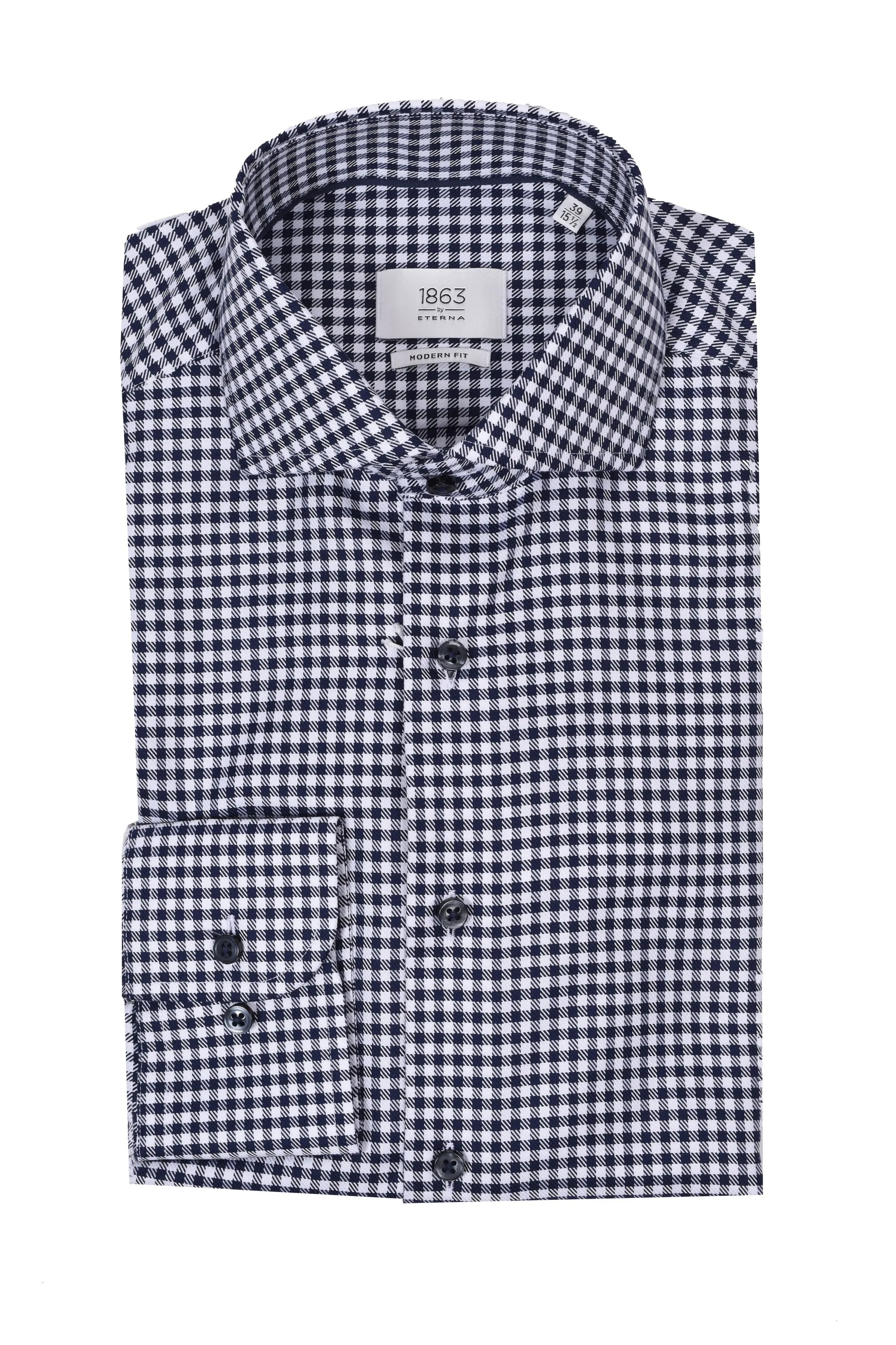 Eterna Modern Fit Checked Shirt Navy Check