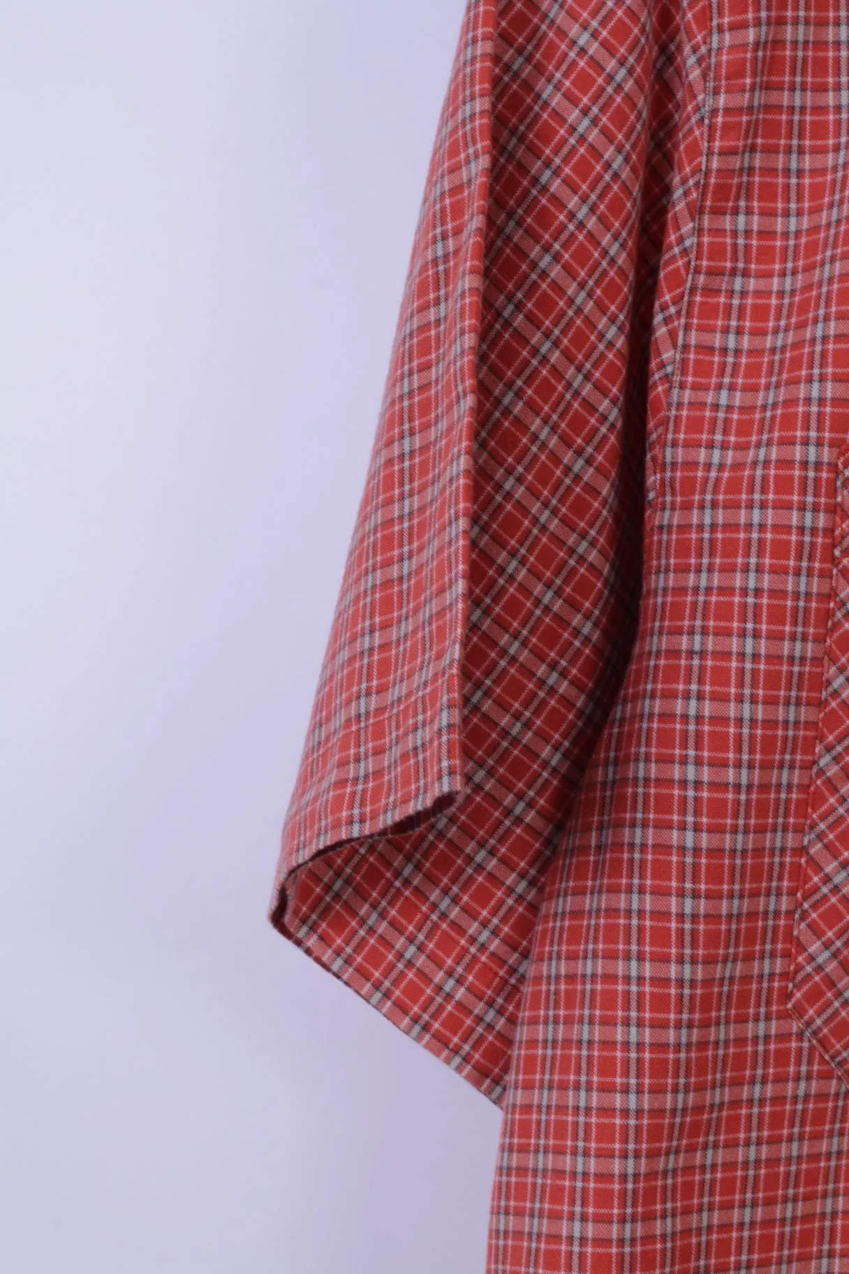 Etirel Mens L Casual Shirt Orange Check Cotton Two Pockets Outdoor Short Sleeve