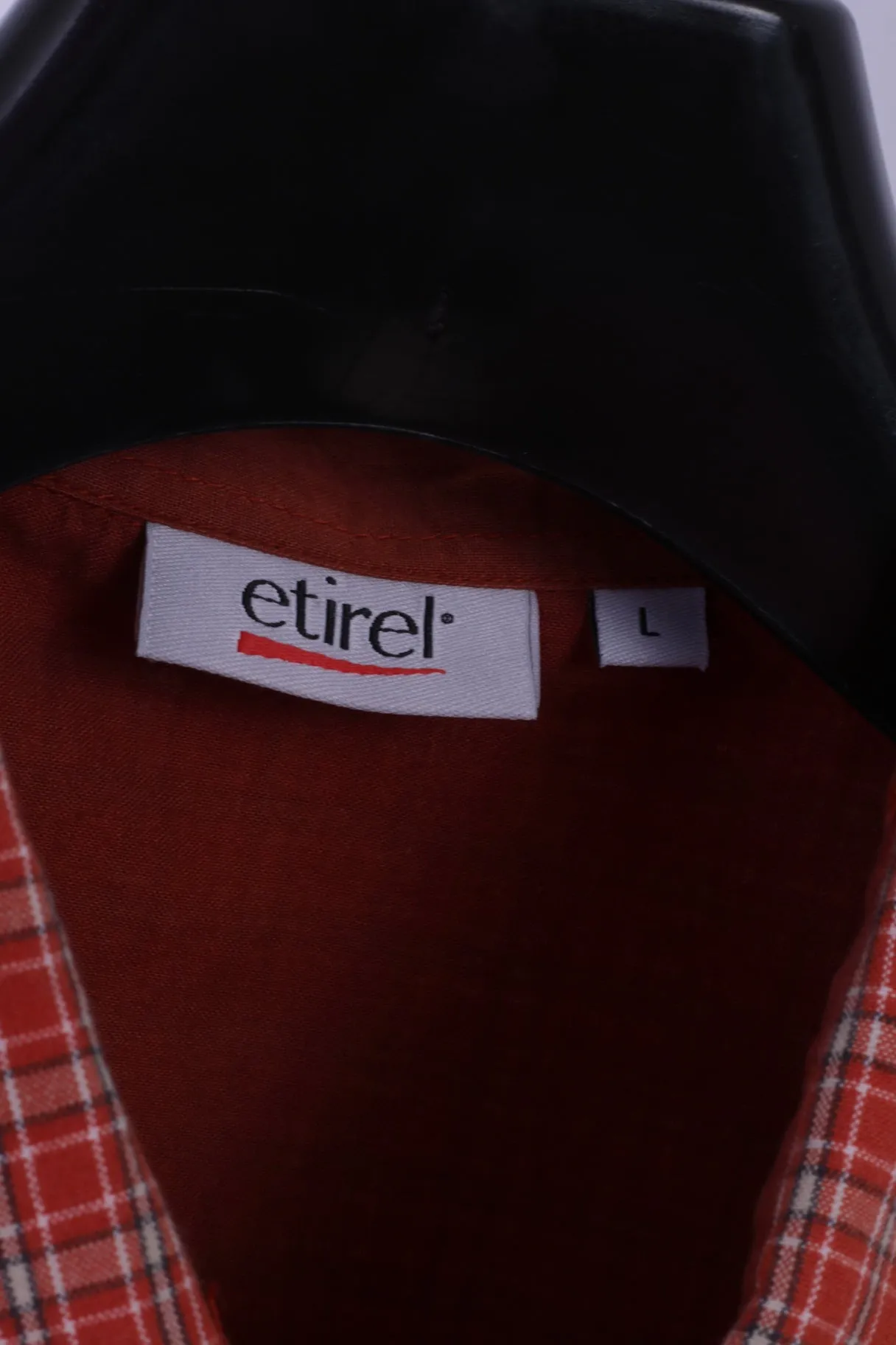 Etirel Mens L Casual Shirt Orange Check Cotton Two Pockets Outdoor Short Sleeve