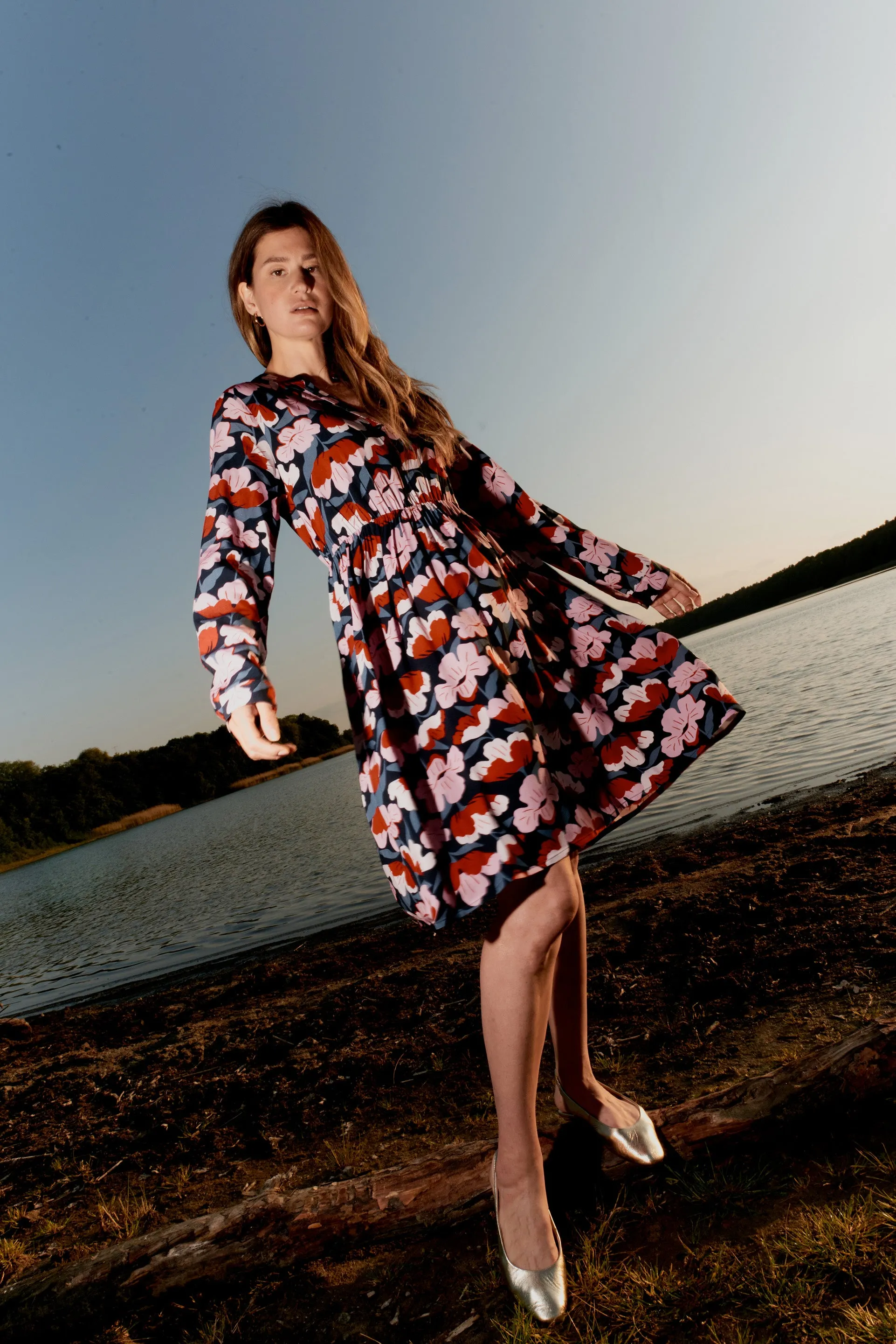 Flounce Dress GBMARIANNA From LENZING™ ECOVERO™ - Red / Pink (Flowers) Givn Berlin