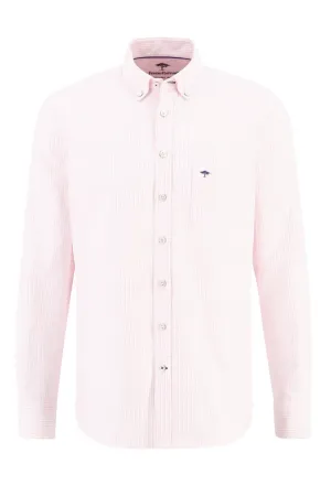 Fynch-Hatton Long Sleeved Oxford Button Down Collar Shirt Pink Stripe