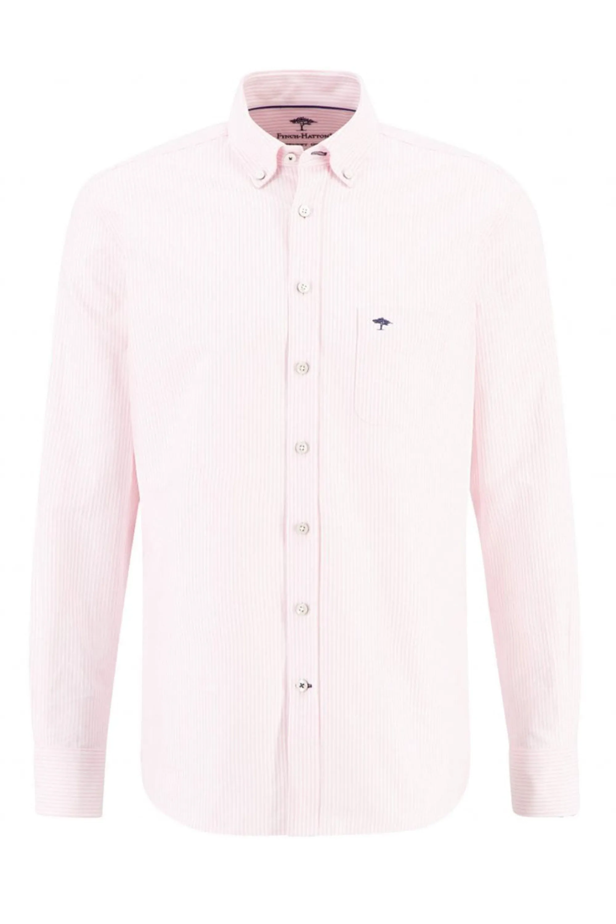 Fynch-Hatton Long Sleeved Oxford Button Down Collar Shirt Pink Stripe