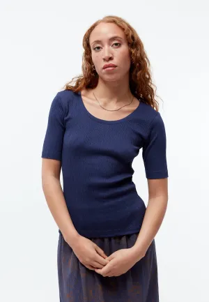 GBANAIS top in smocked organic cotton jersey - Nightshade Blue (Rib) Givn Berlin