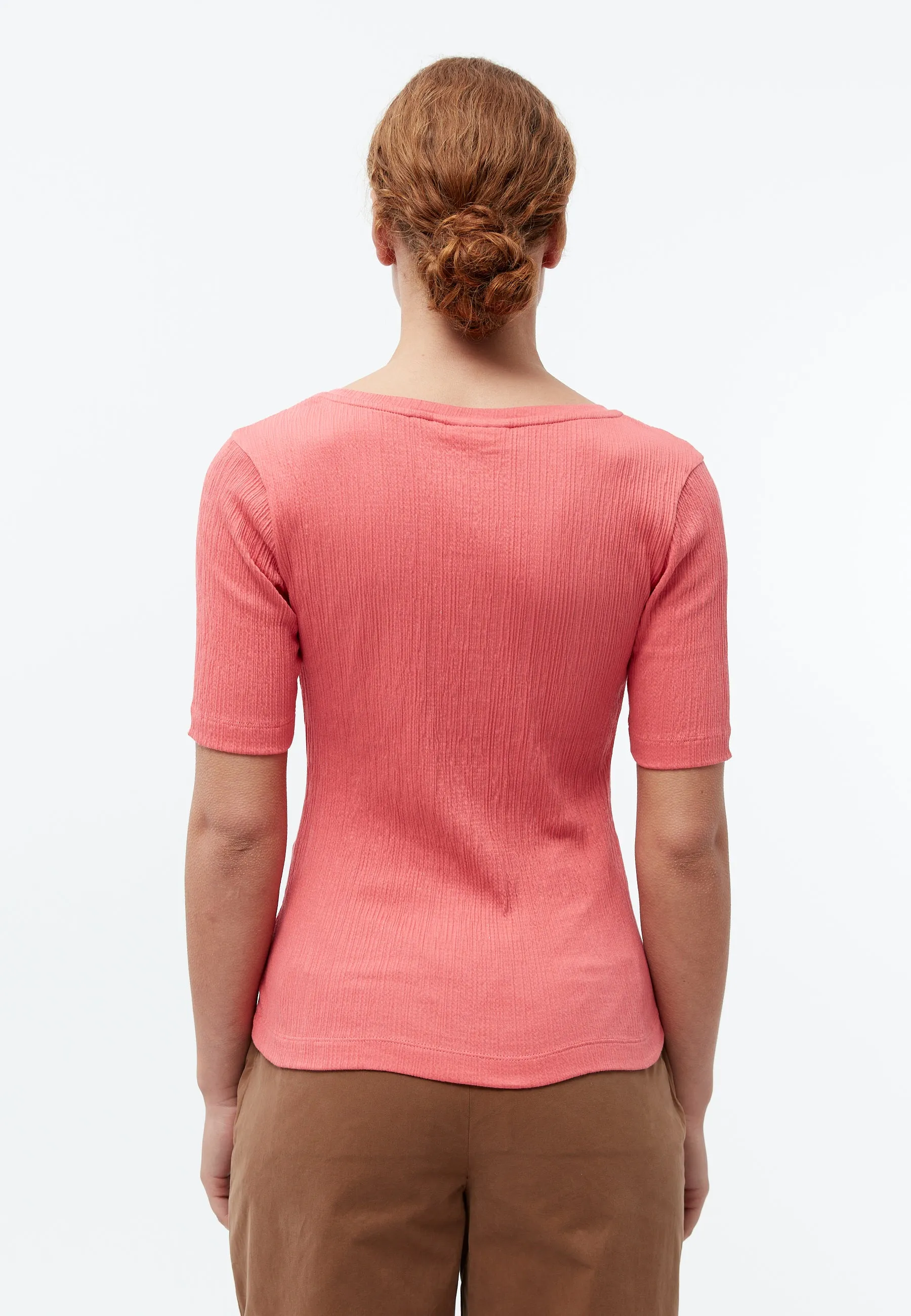 GBANAIS top in smocked organic cotton jersey - Sunset Coral (rib) Givn Berlin