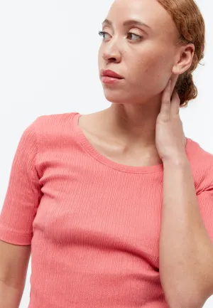 GBANAIS top in smocked organic cotton jersey - Sunset Coral (rib) Givn Berlin