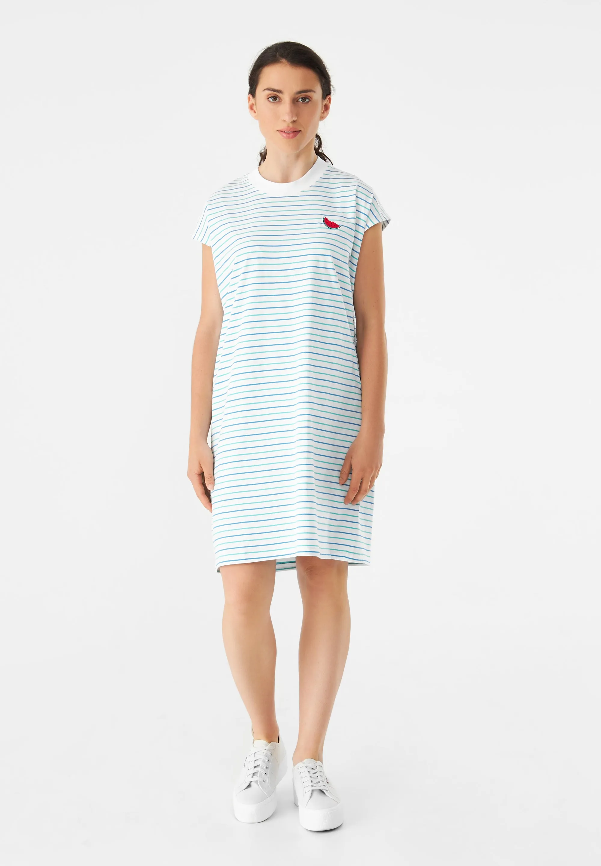 GBCAITY (Melon) Relaxed Fit Jersey Dress Made From Organic Cotton - Green / Blue (Stripes) Givn Berlin