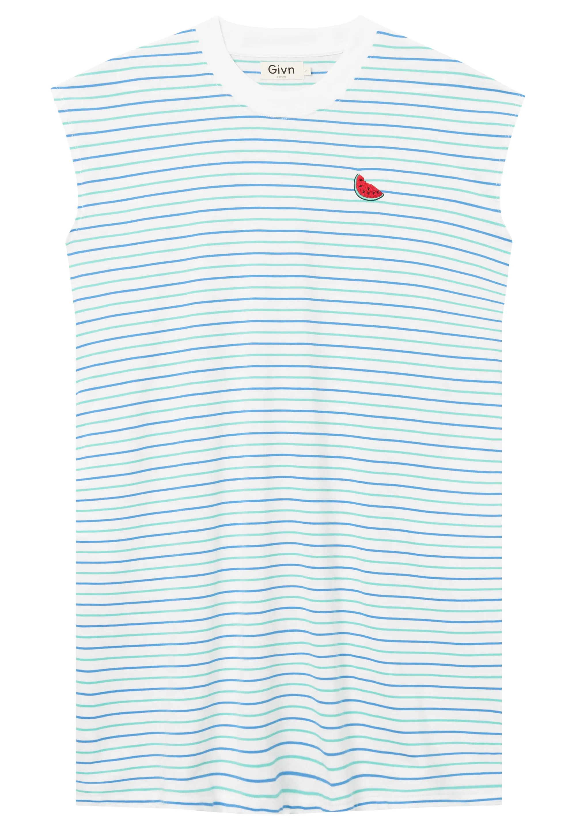 GBCAITY (Melon) Relaxed Fit Jersey Dress Made From Organic Cotton - Green / Blue (Stripes) Givn Berlin