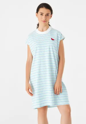 GBCAITY (Melon) Relaxed Fit Jersey Dress Made From Organic Cotton - Green / Blue (Stripes) Givn Berlin