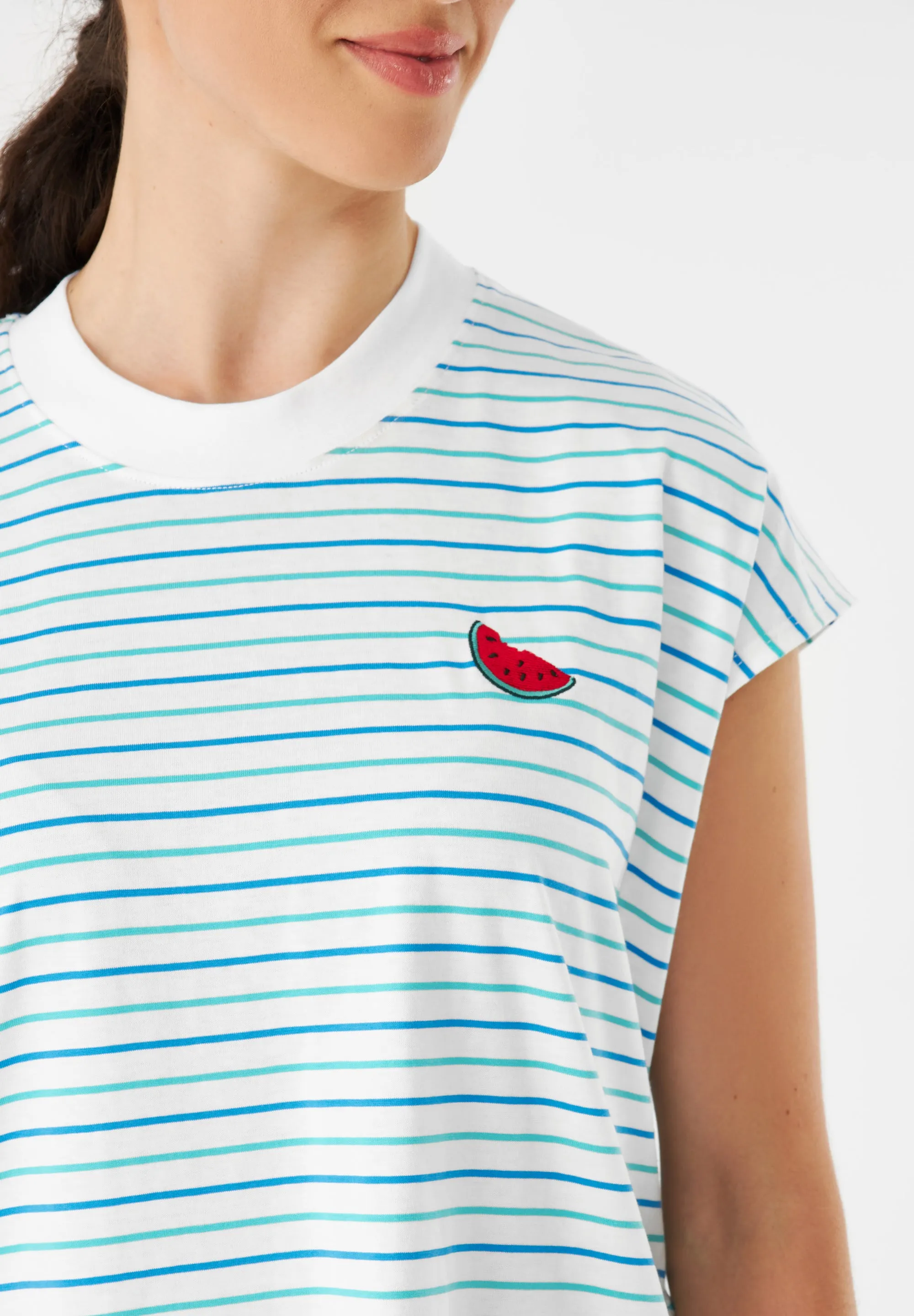 GBCAITY (Melon) Relaxed Fit Jersey Dress Made From Organic Cotton - Green / Blue (Stripes) Givn Berlin