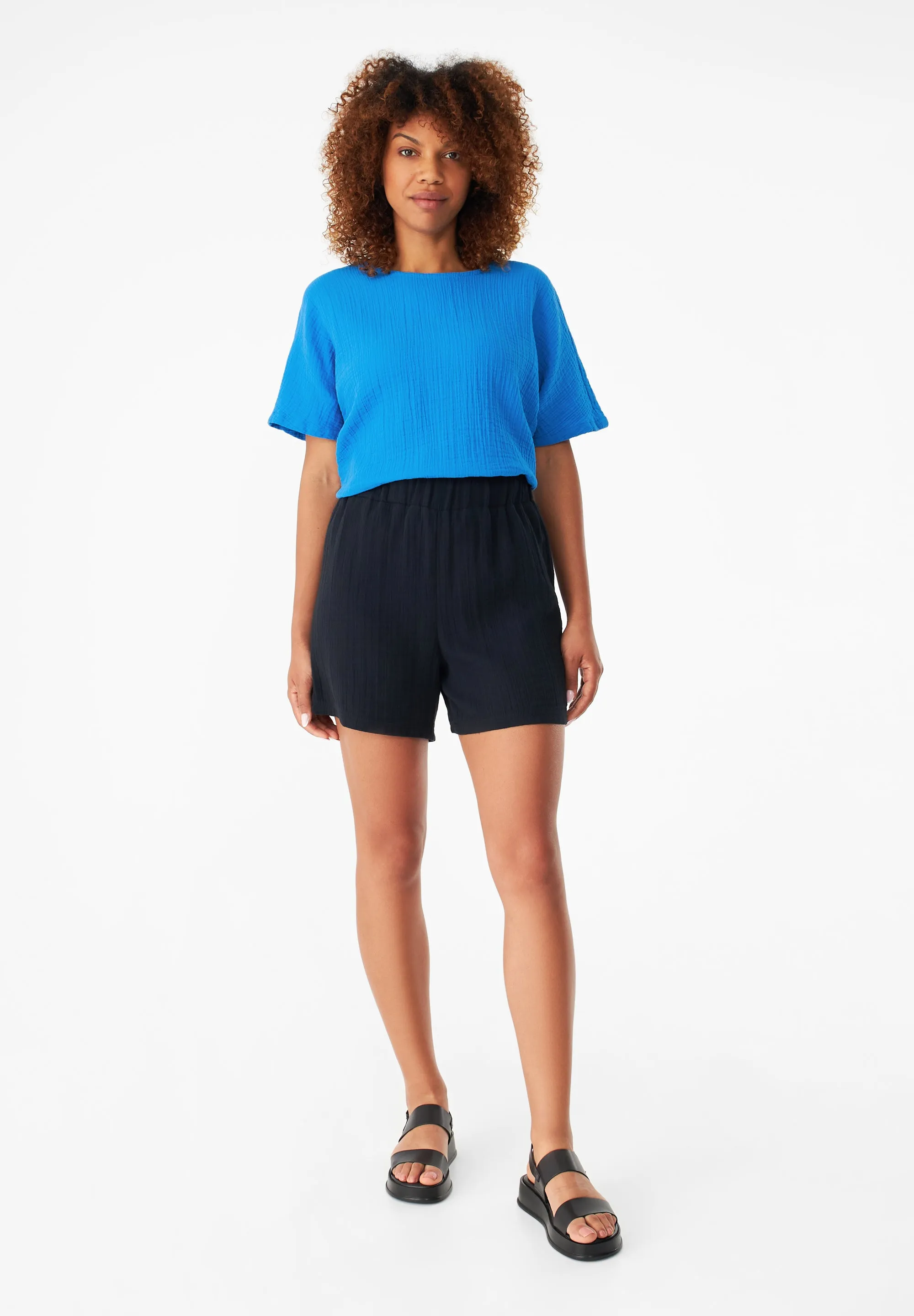 GBCLEO organic cotton muslin shorts with elastic waistband - Black (muslin) Givn Berlin