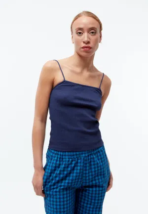 GBJEANETTE top in smocked organic cotton jersey with spaghetti straps - Nightshade Blue (Rib) Givn Berlin