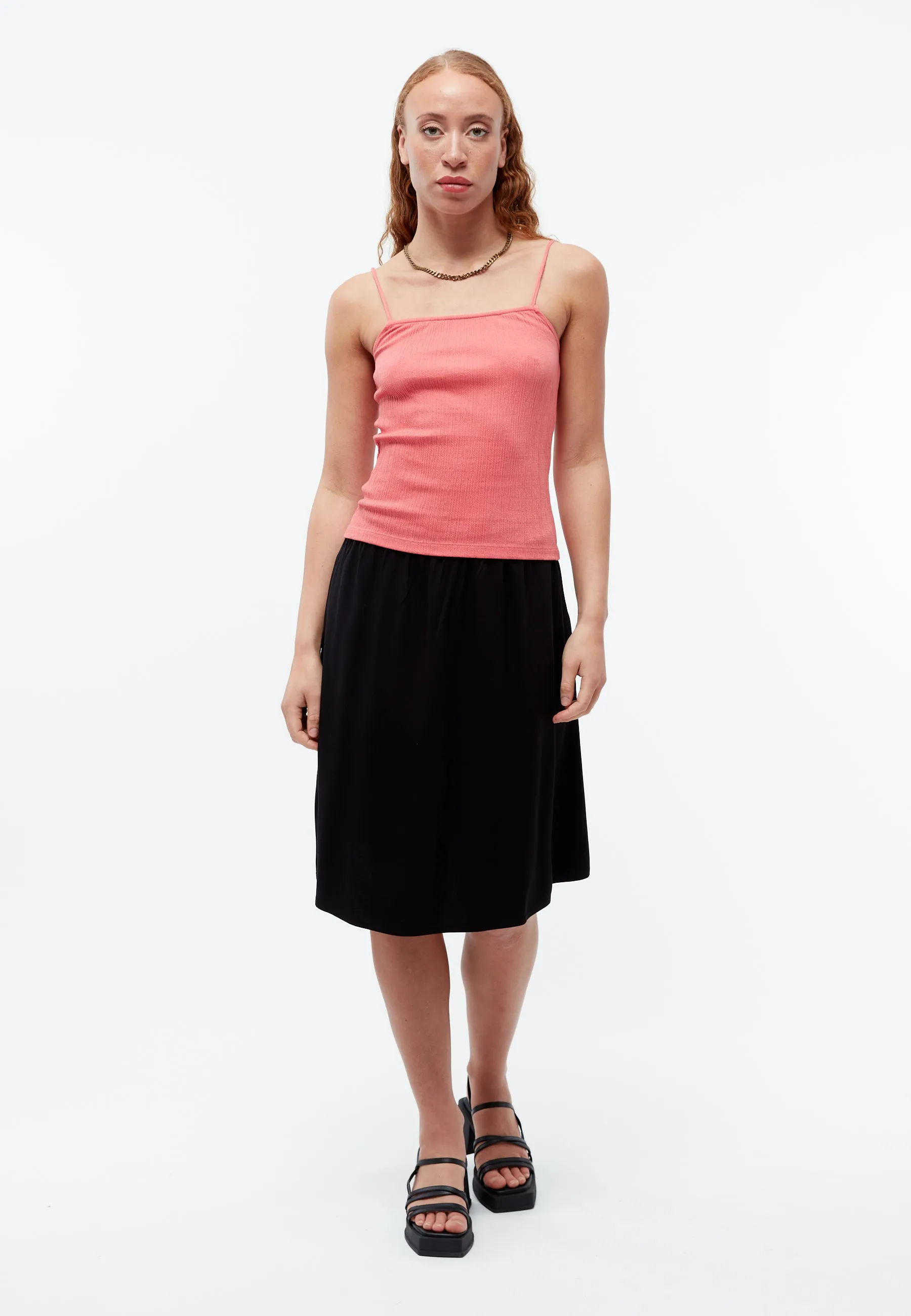 GBJEANETTE top in smocked organic cotton jersey with spaghetti straps - Sunset Coral (Rib) Givn Berlin