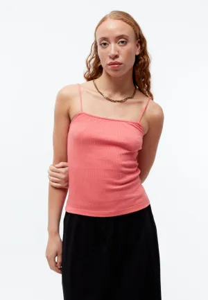 GBJEANETTE top in smocked organic cotton jersey with spaghetti straps - Sunset Coral (Rib) Givn Berlin