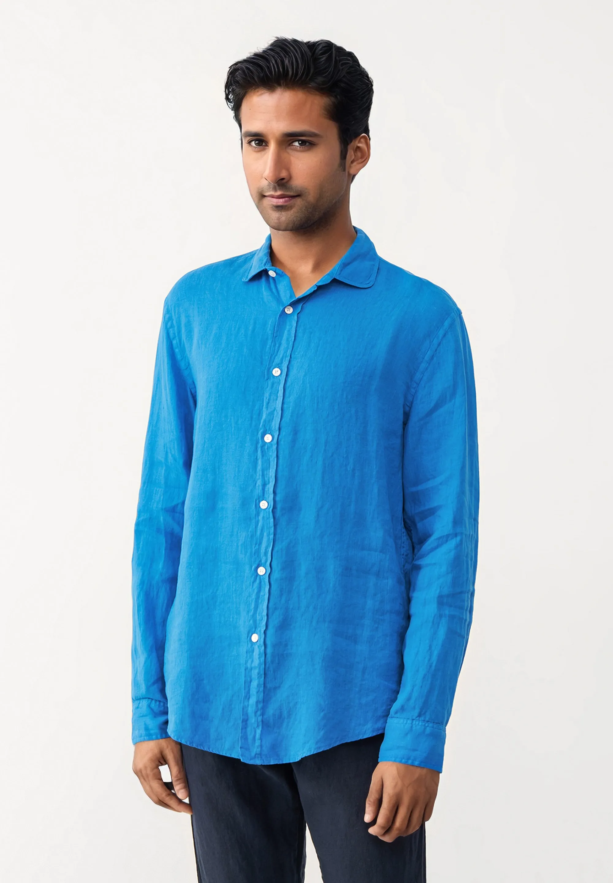 GBKAMIL linen shirt with classic turn-down collar - French Blue (Linen) Givn Berlin