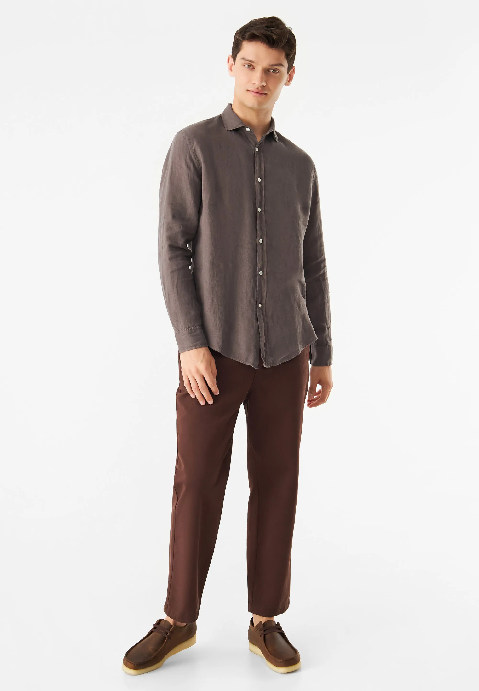 GBKAMIL linen shirt with classic turn-down collar - Taupe (Linen) Givn Berlin