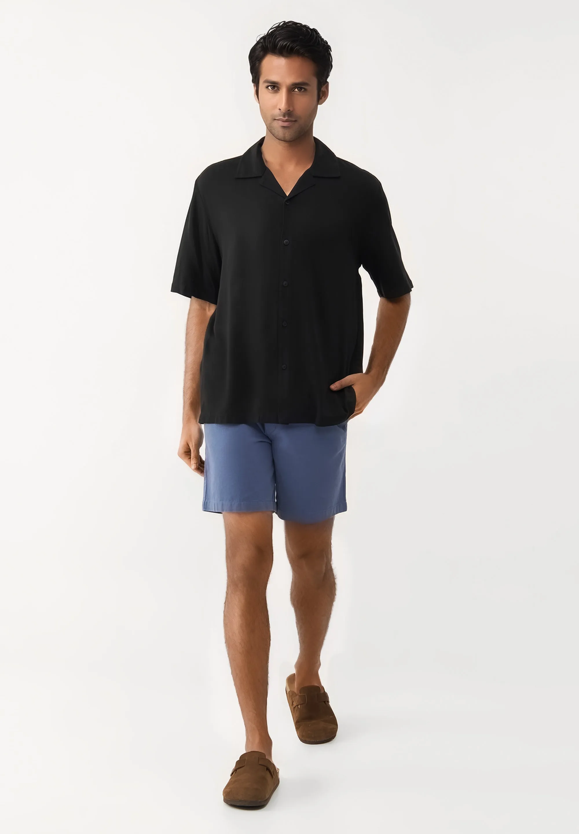 GBLAURIN Organic Cotton Shorts With Eastic Waistband - Steel Blue Givn Berlin