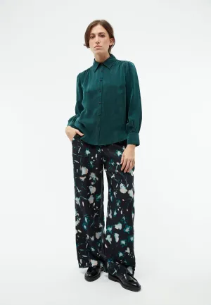GBMARLA trousers in cupro (Bemberg™) with wide leg - Black / Dark Teal (Flowers) Givn Berlin