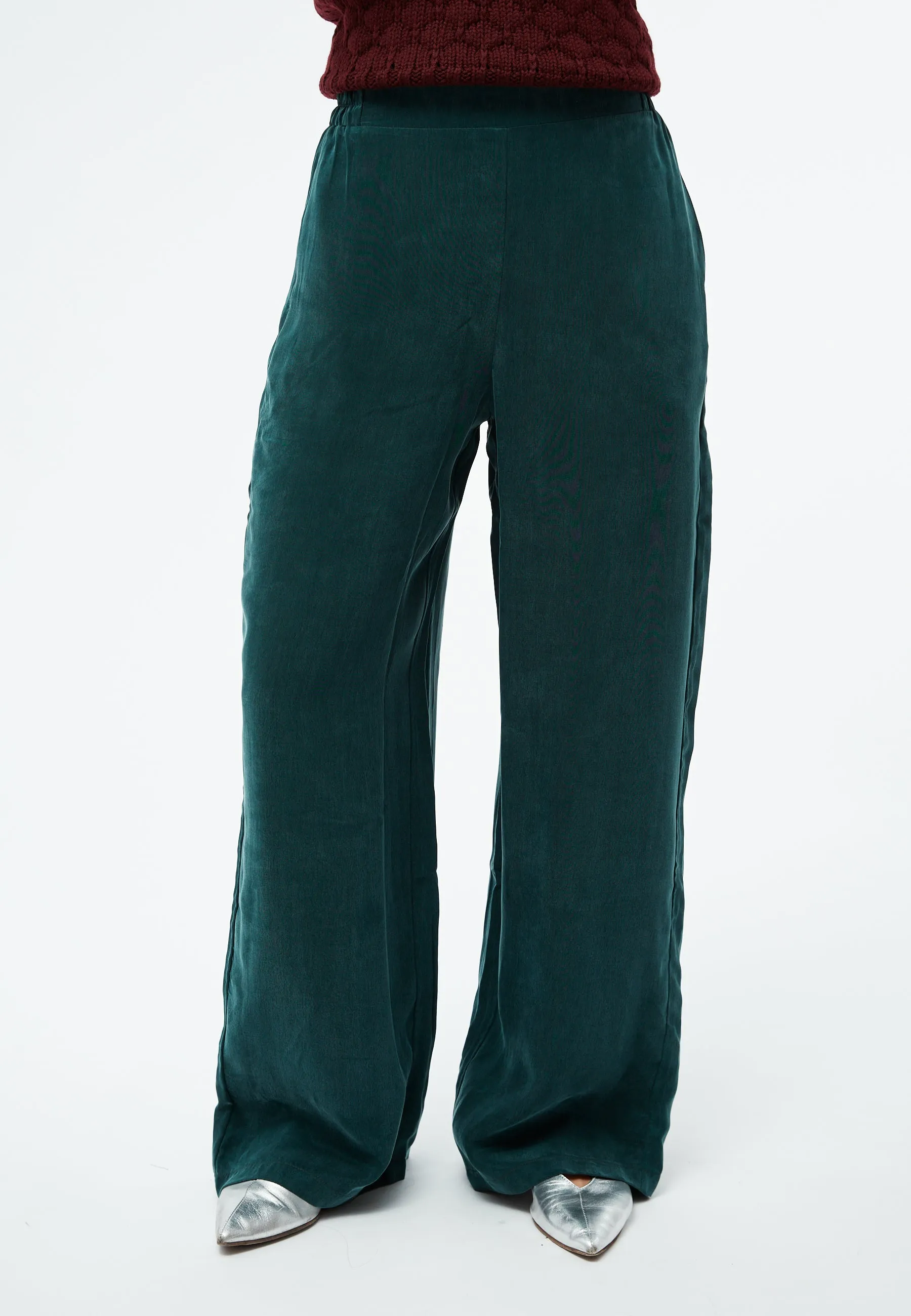 GBMARLA trousers in cupro (Bemberg™) with wide leg - Dark Teal Givn Berlin